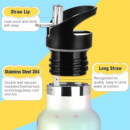 Miniatura 3 de Kids Water Bottle with Straw for School Leakproof Kids Insulated Water Bottle 20oz, BPA-Free, Pastel Colored Abstract Bubbles Dots Soft