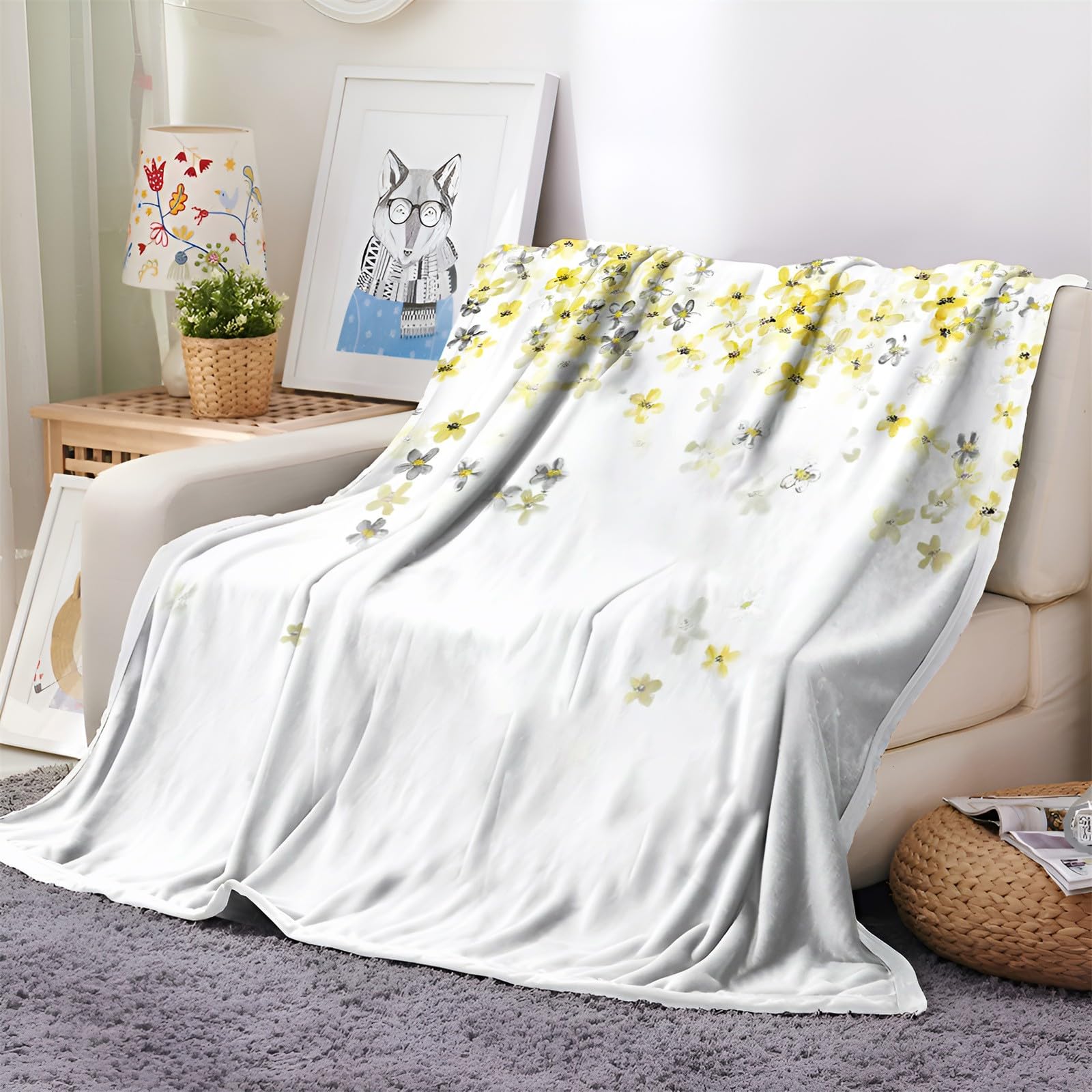 Coperta Plaid in Flanella di Pile Floreale 180x200 cm Super Morbida e Calda Coperta in Microfibra Letto Matrimoniale Singolo, Coperte per Bambina Bambino Regalo - Bianco