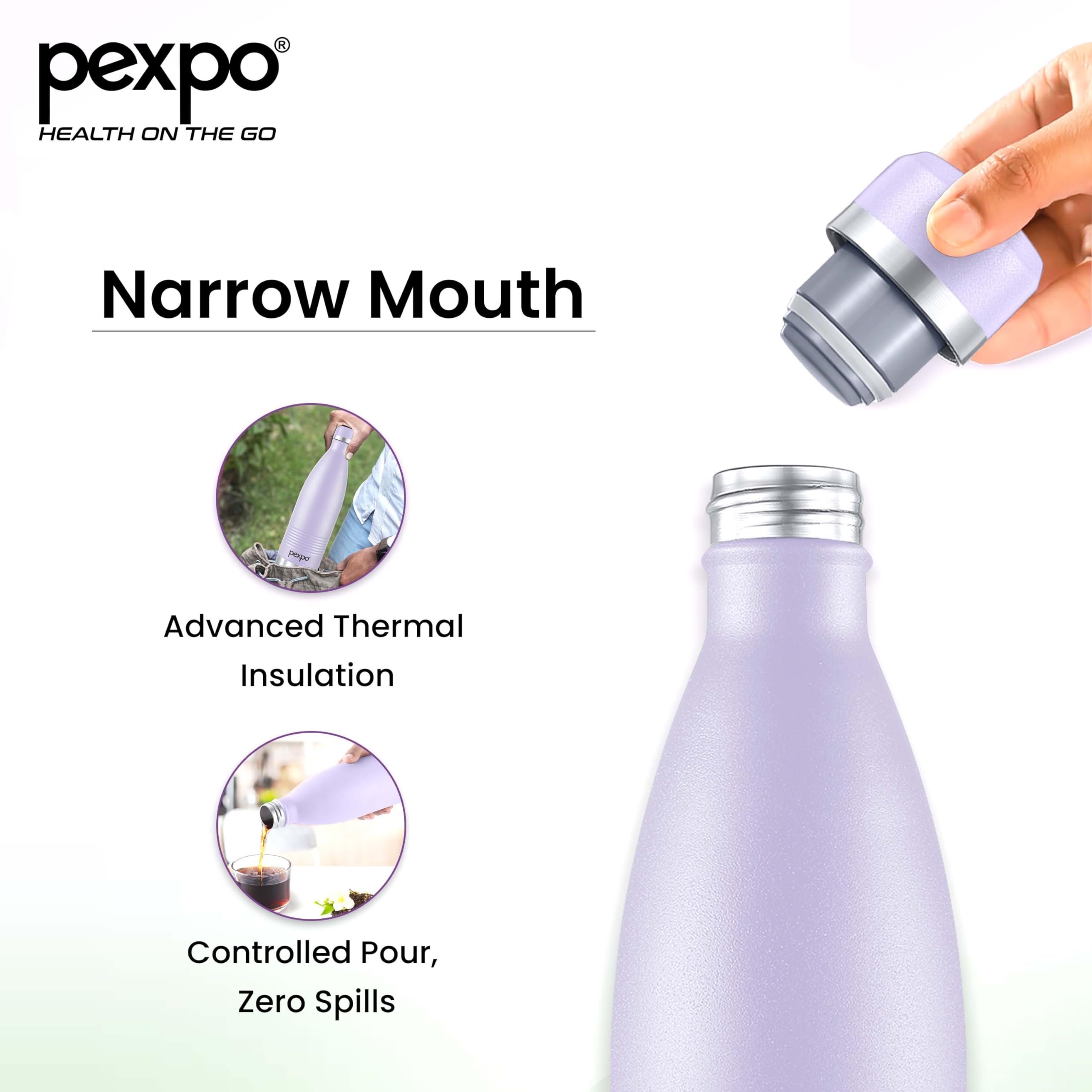 Go24 pexpo Echo Delux Pro 1000 Hot & Cold ISI Certified Flask - 980ml | Stainless Steel Water Bottle-Orchid Purple | Office Bottle | Workout | Travelling | Home| 3