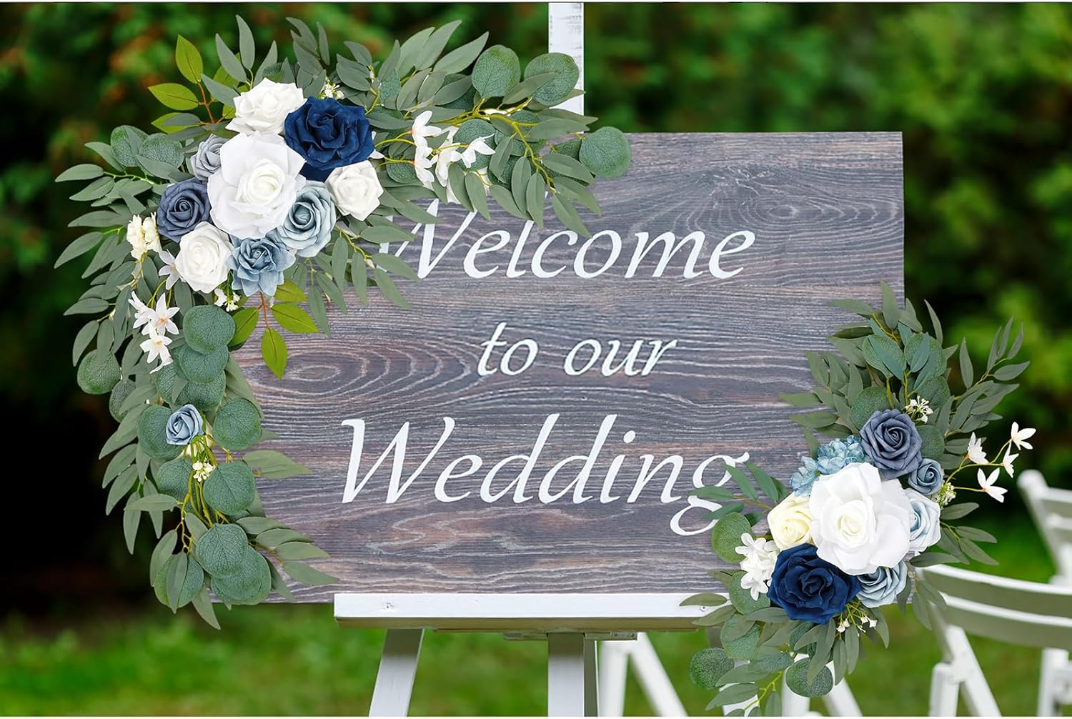 Wedding Arch Flowers (Pack of 2), Artificial Dusty Blue Flowers Faux Flower Swag Welcome Sign Floral Arrangements for Wedding Ceremony Reception Party Home Decor