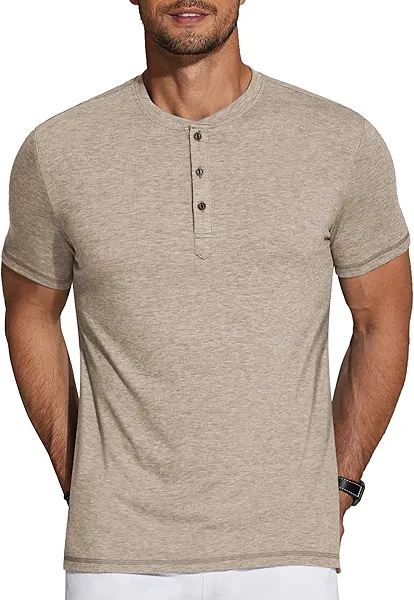 COOFANDY Men's Henley Shirts Short Sleeve Casual Basic Tee Summer Button Henley Soild T Shirts