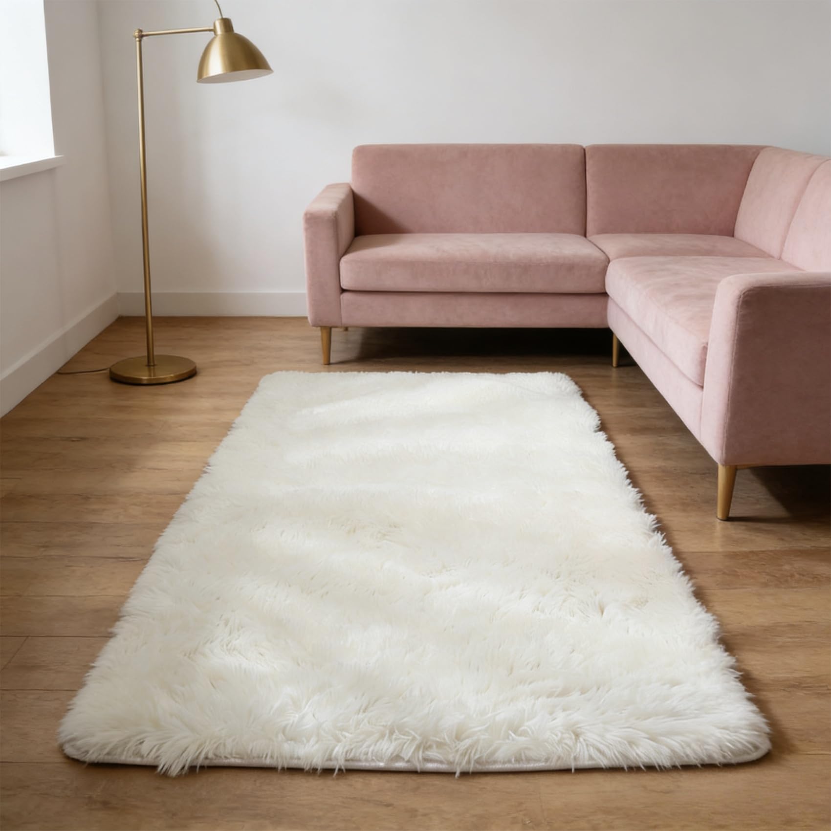 Tapis de salon élégant blanc 230 x 200 cm au fini moelleux premium