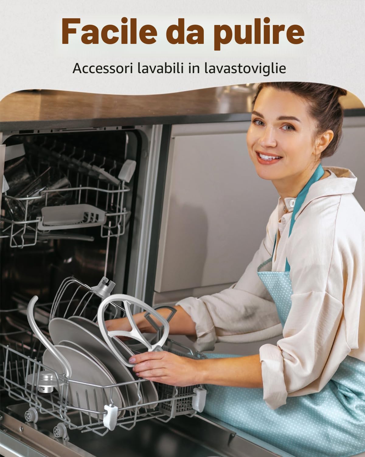 Facelle Impastatrice Planetaria, 1300W, 6,5 Litri Ciotola in Acciaio Inox, 10 Velocità, Pulse, Robot Da Cucina Multifunzione, Pane, Pizza e Dolci