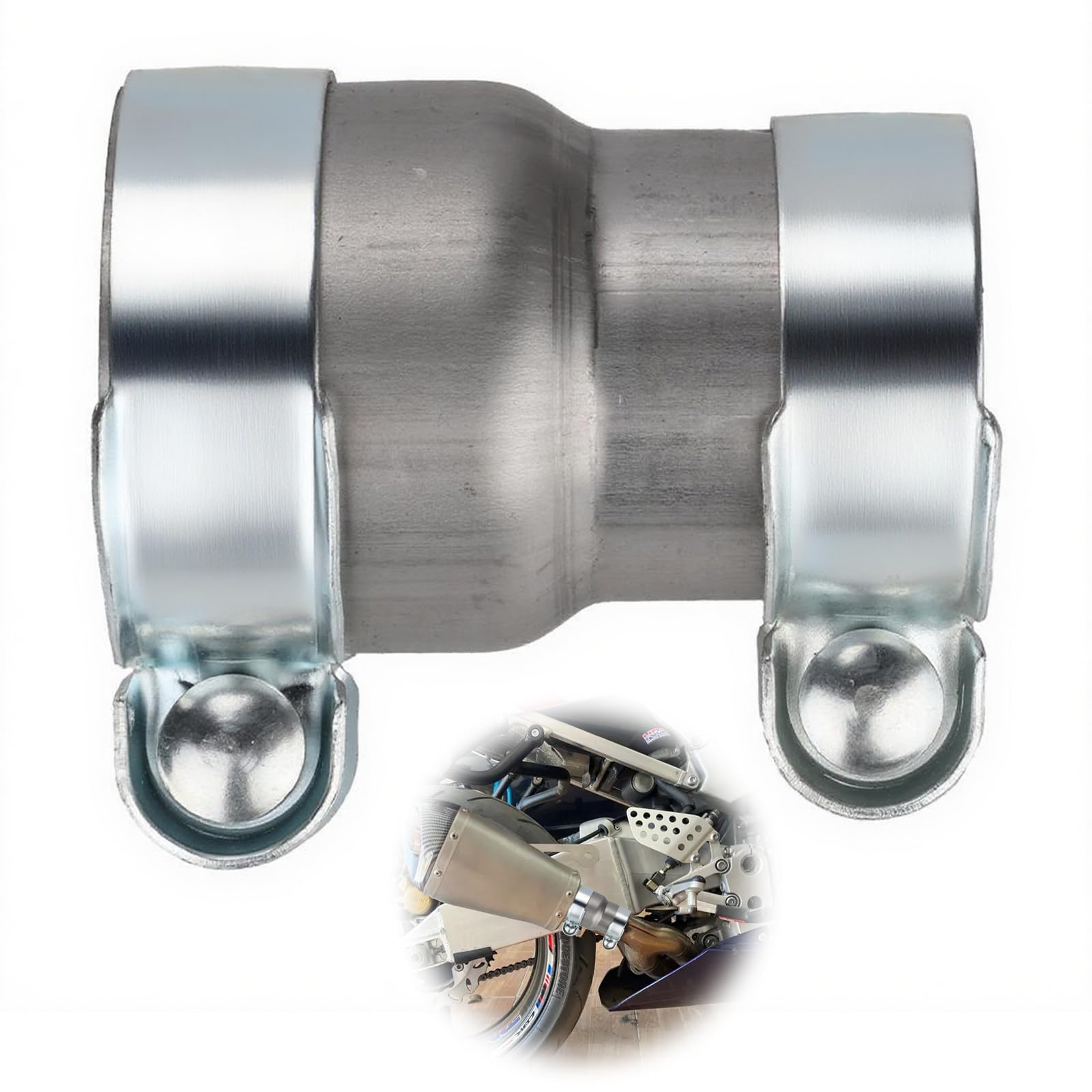 Manchon Reducteur Echappement 55 mm à 60 mm Collier Echappement pour 120 mm Réducteur Bande Tuyau D'échappement Acier Inoxydable Collier de Serrage Double D'échappement Manchon Raccord