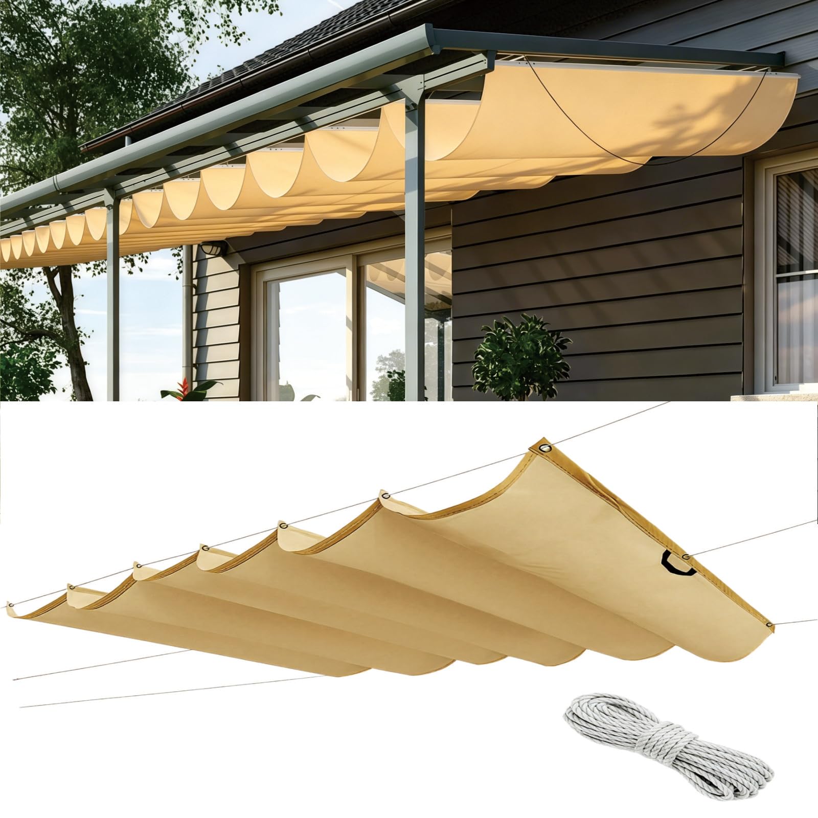 Filet d'ombrage pour patio auvent ondulé 240 x 670 cm idéal repas d'été au frais