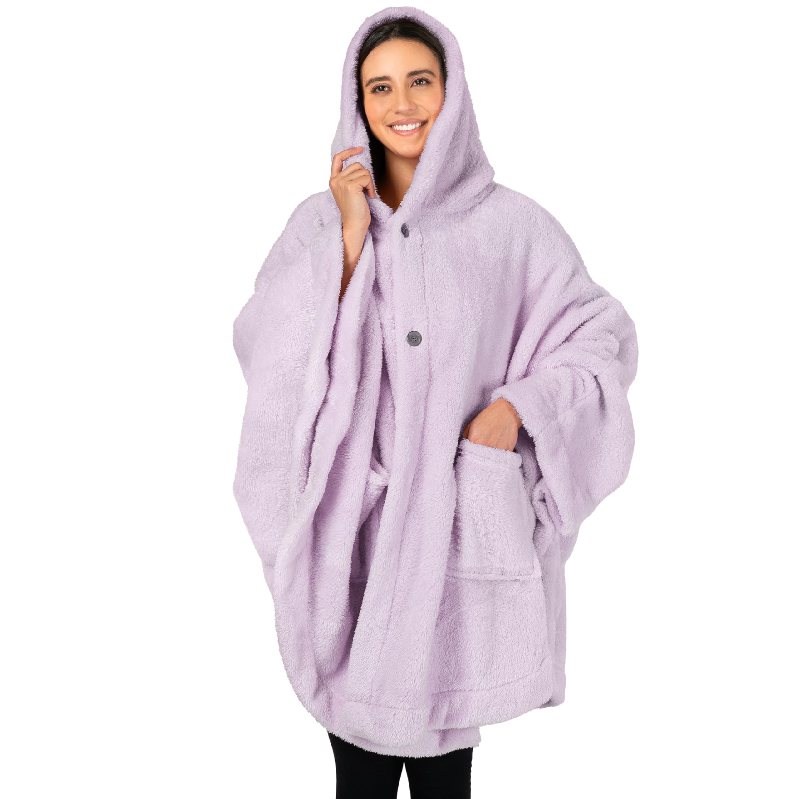 Pavilia Women's Lavender Purple Angel Wrap Hooded Blanket Poncho, Wearable Blanket Throw Wrap Poncho For Adult, Cozy Fluffy Sherpa Fleece Shawl Cape With Hood Pockets, Warm Gift For Mom Wife,