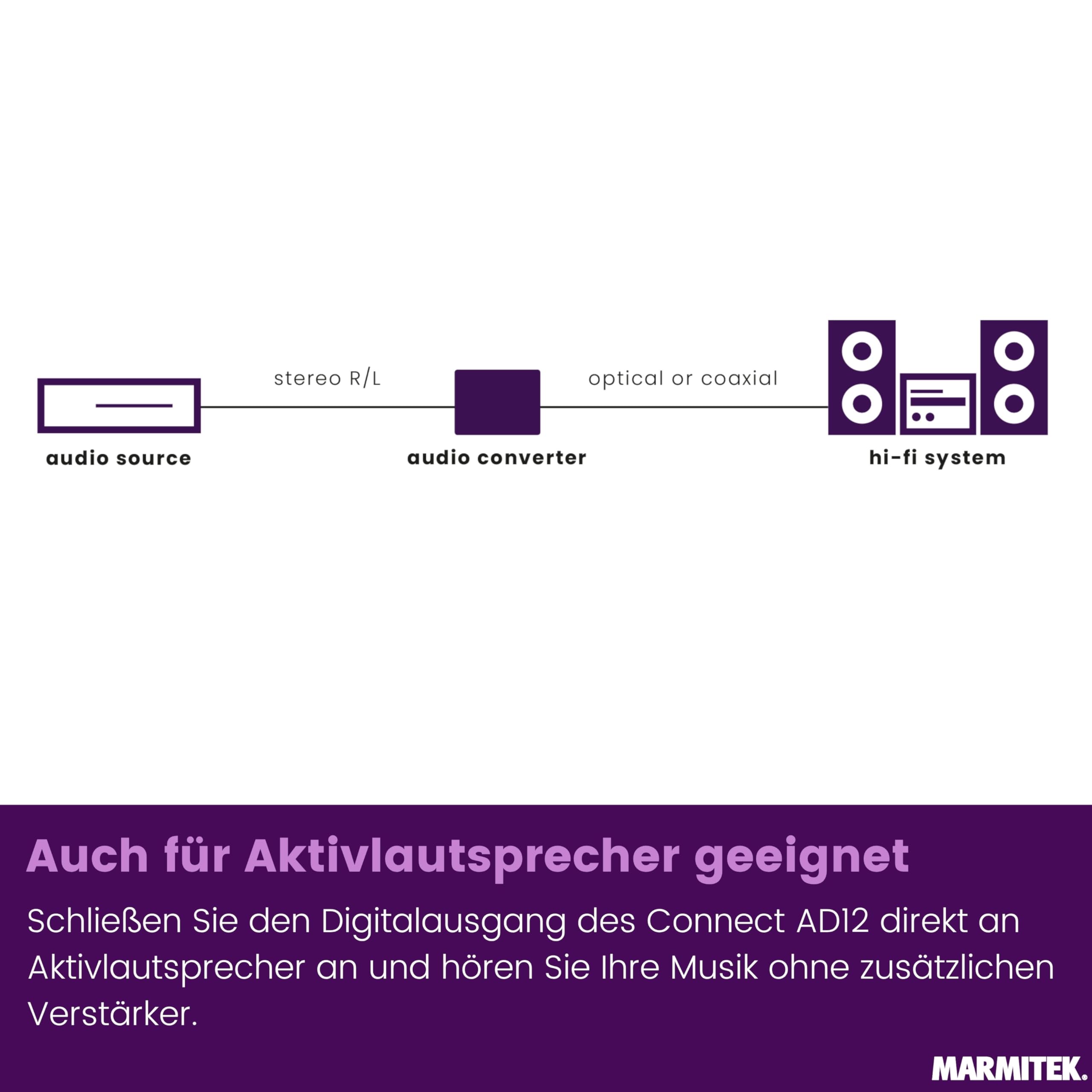 Marmitek Connect AD12 - Analog Digital Wandler ADC RCA Toslink Koaxial | Audio Converter für TV, Verstärker und Soundbar, Cinch RCA auf Toslink oder Koaxial, 48 kHz LPCM und Plug & Play