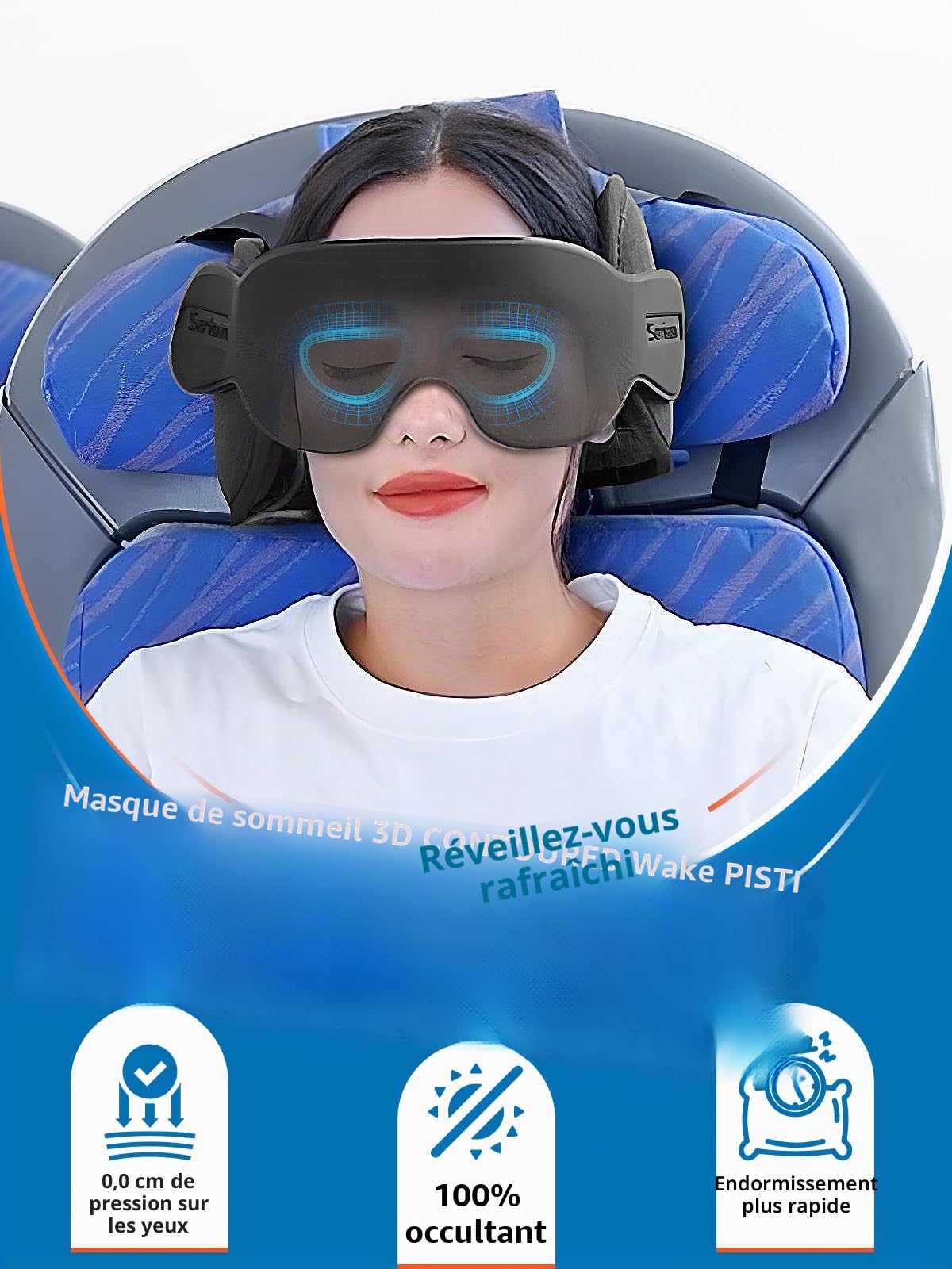 SARISUN Oreiller de Voyage avec mentonnière, Oreiller d'avion avec Masque de Sommeil 3D, Sangle de Maintien à 360° pour Tous Les sièges d'avion, indispensables pour Les Longs Vols, Noir