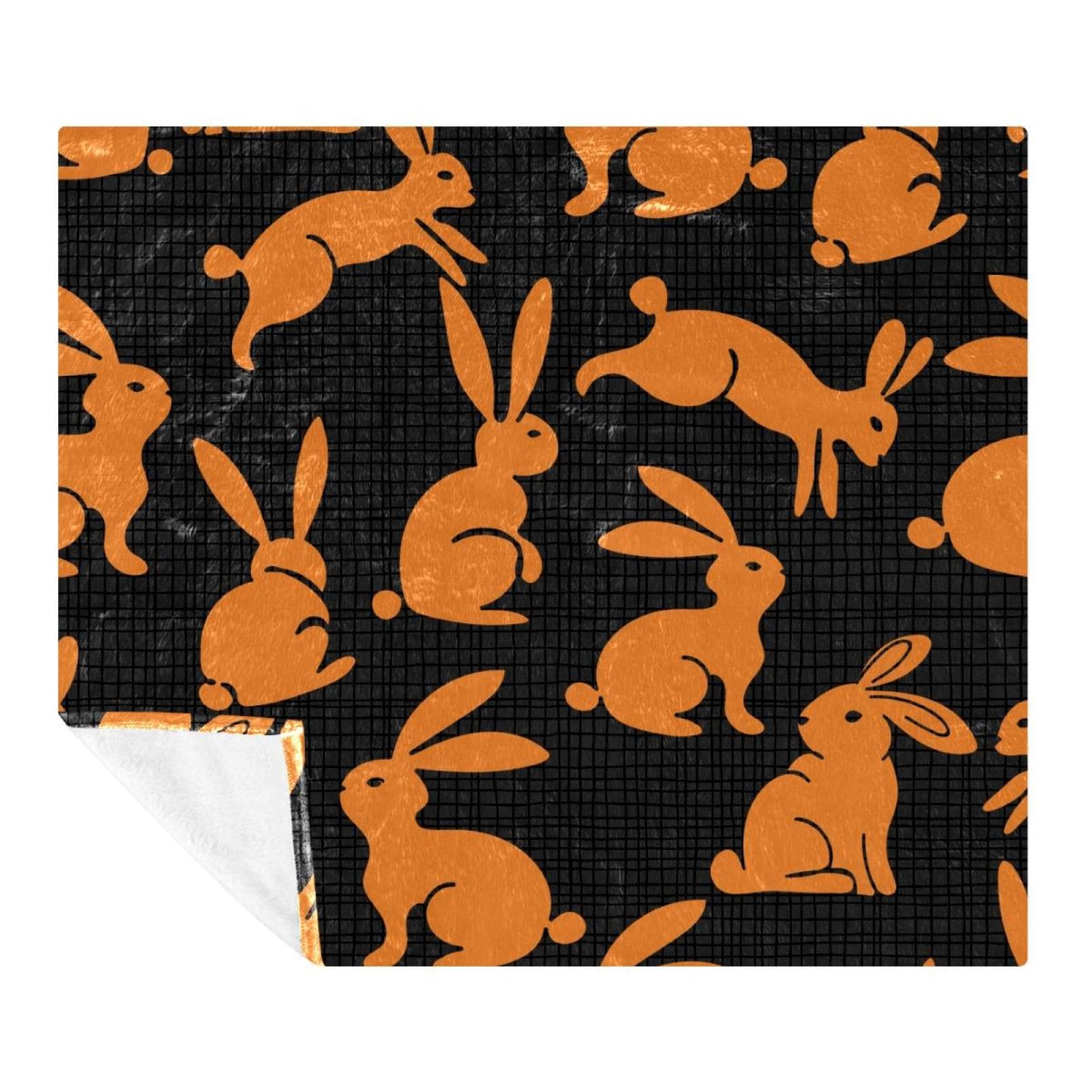 Couverture polaire microfibre légère douce 150x200 plaid lit canapé enfant adulte lapin orange