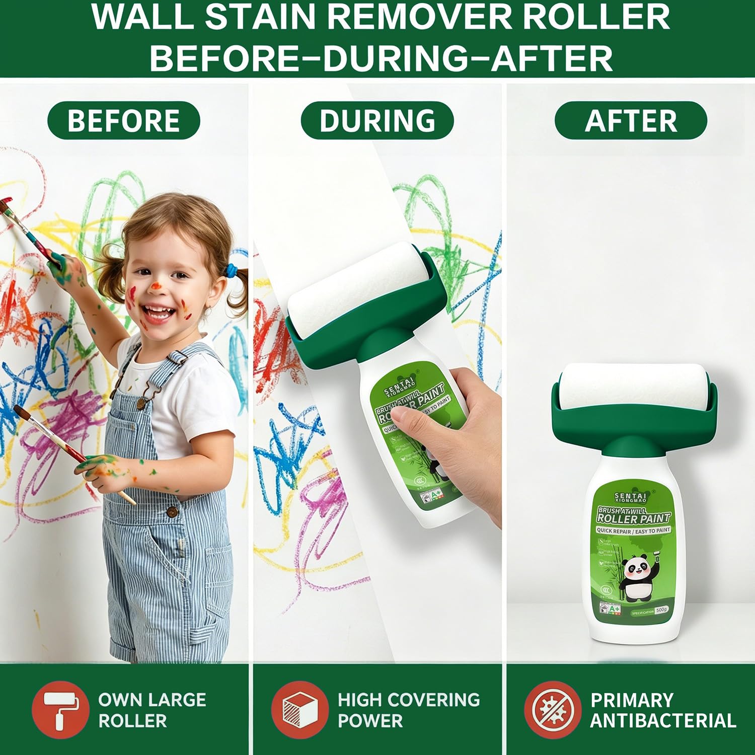 Pintura Blanca para Pared 500g - Rodillo Reparador de Paredes 2 en 1 Alta Cobertura - Pintura de Retoque para Pintura Plástica e Interior