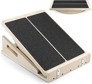 Qingning 2 en 1 Tabla de Equilibrio & Tabla Inclinada, Tabla Inclinada Ajustable Profesional, Tabla de Ejercicios de Madera Fitness para Estiramientos de Pantorrillas, Tobillos, Piernas y Sentadillas