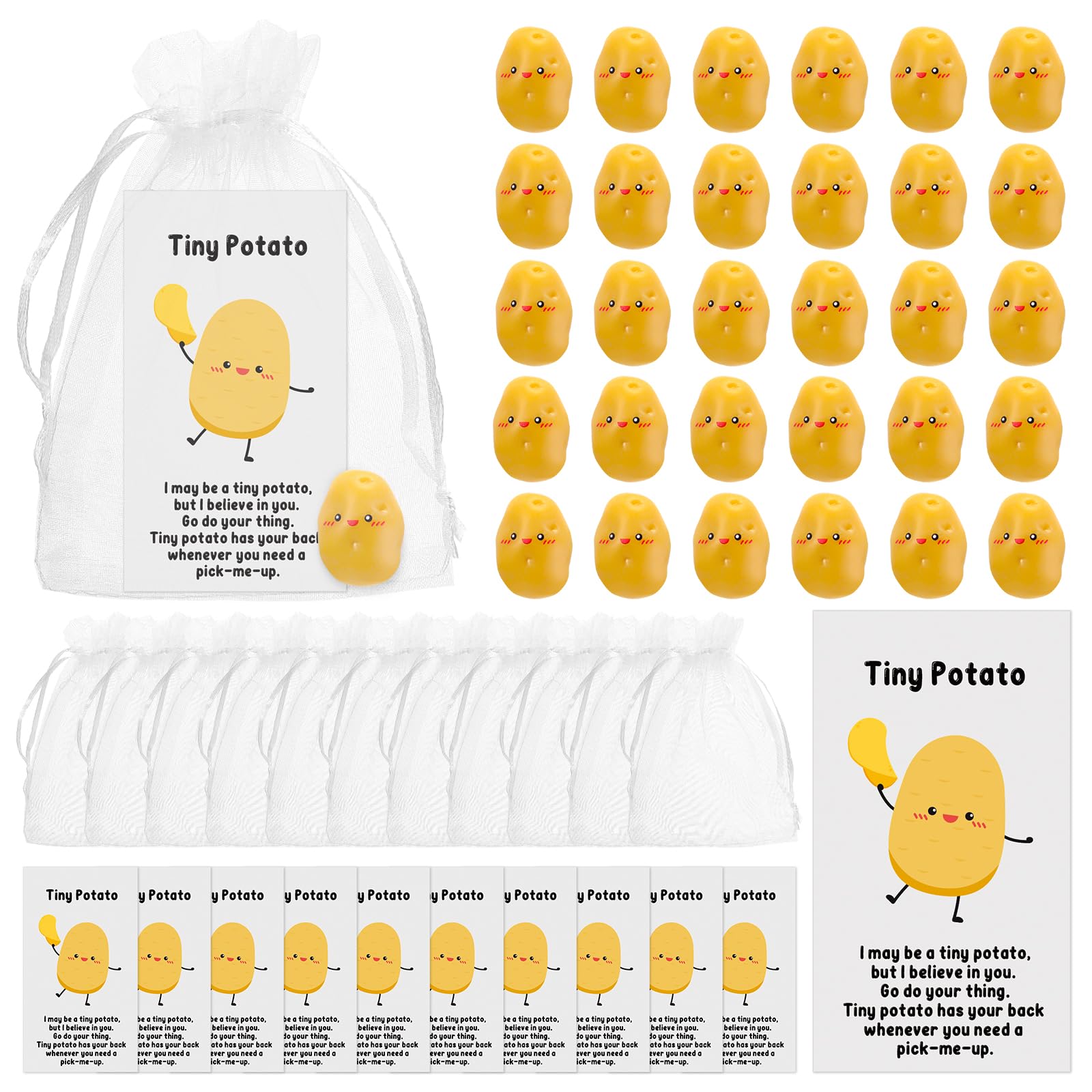 Huwena 30 Set Inspirational Potato Bulk Resin Cute Realistic Potato with Funny Card Organza Bag Positive Gift Emotional for Employee Coworker Staff Teacher Gift