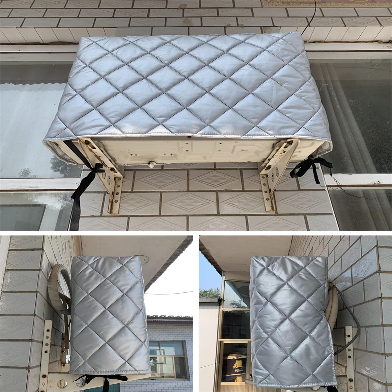 Copri Condizionatore Trapuntata, Copertura per Condizionatore Esterno in Tessuto Oxford a 5 Strati, Copertura Climatizzatore Esterno Invernale Anti-invecchiamento(98x40x75cm/39x16x30in)