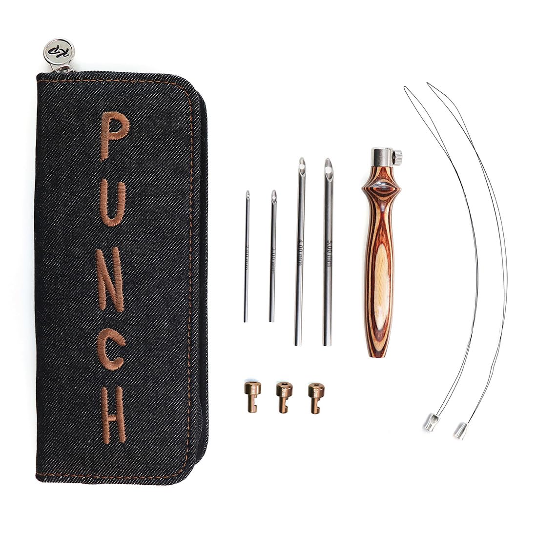 KnitPro - KnitPro Liscio Finito Terroso Legna e Brillante Metallo Punch Aghi Ricamo Kit - 1 Impostato