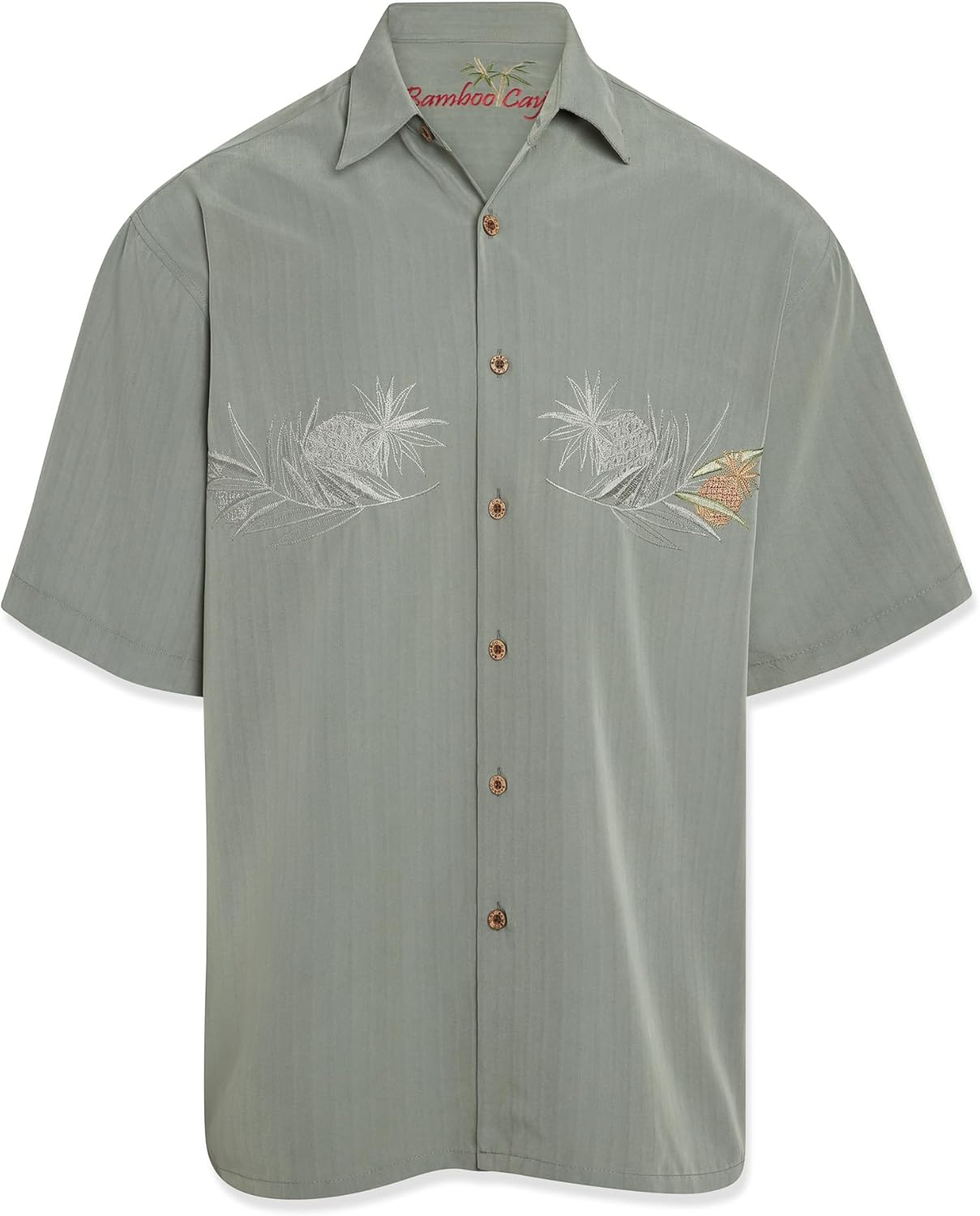 Bamboo Cay Mens Hawaiian Pineapple, Tropical Style Embroidered Camp Shirt