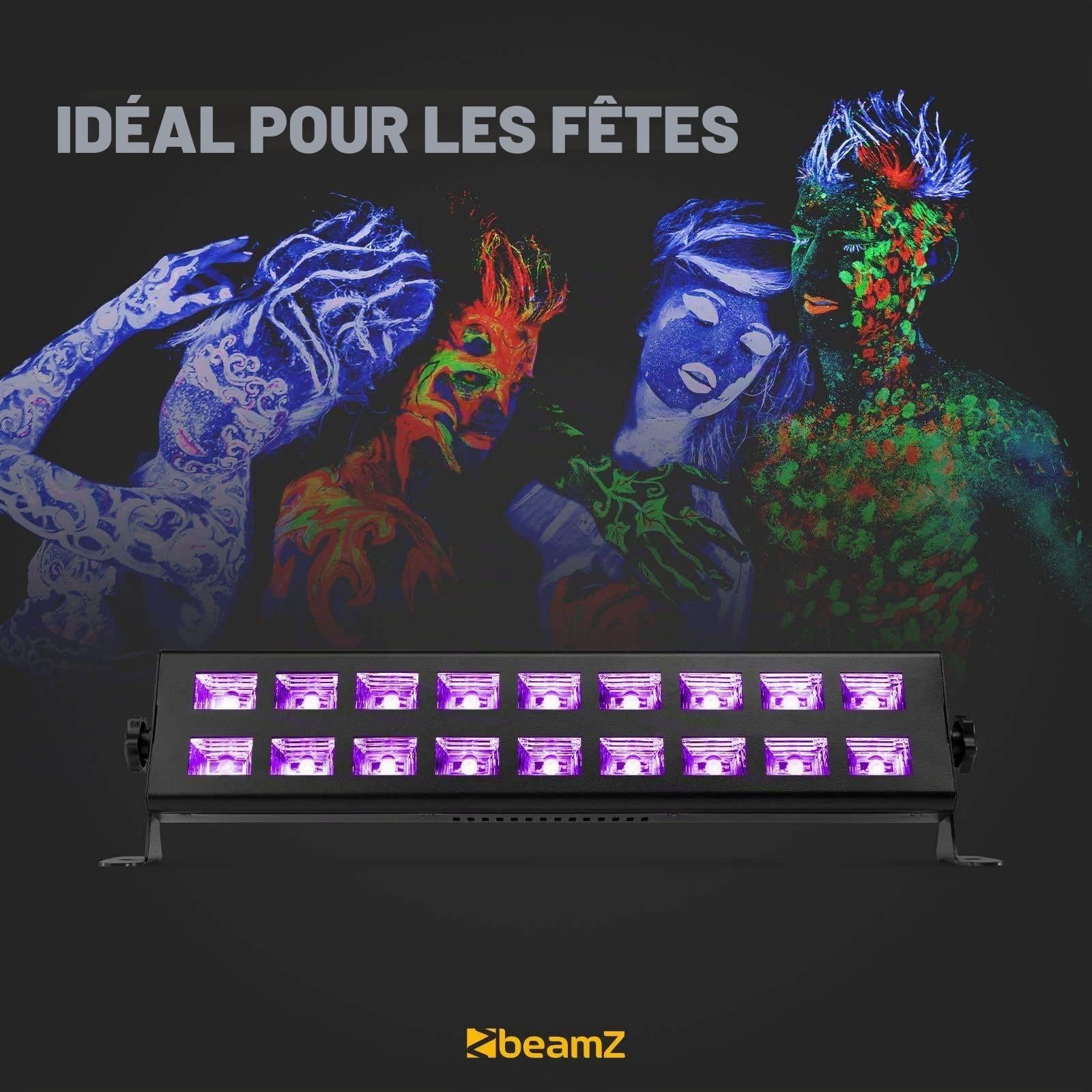 BeamZ BUV 293 Barre LED UV - 2x 9 LED UV, Puissance 3 Watts chacune, Faible Consommation, Bouton ON/OFF, Très Légère, Facile à Transporter, Idéale pour les Soirées à Thème et les DJs