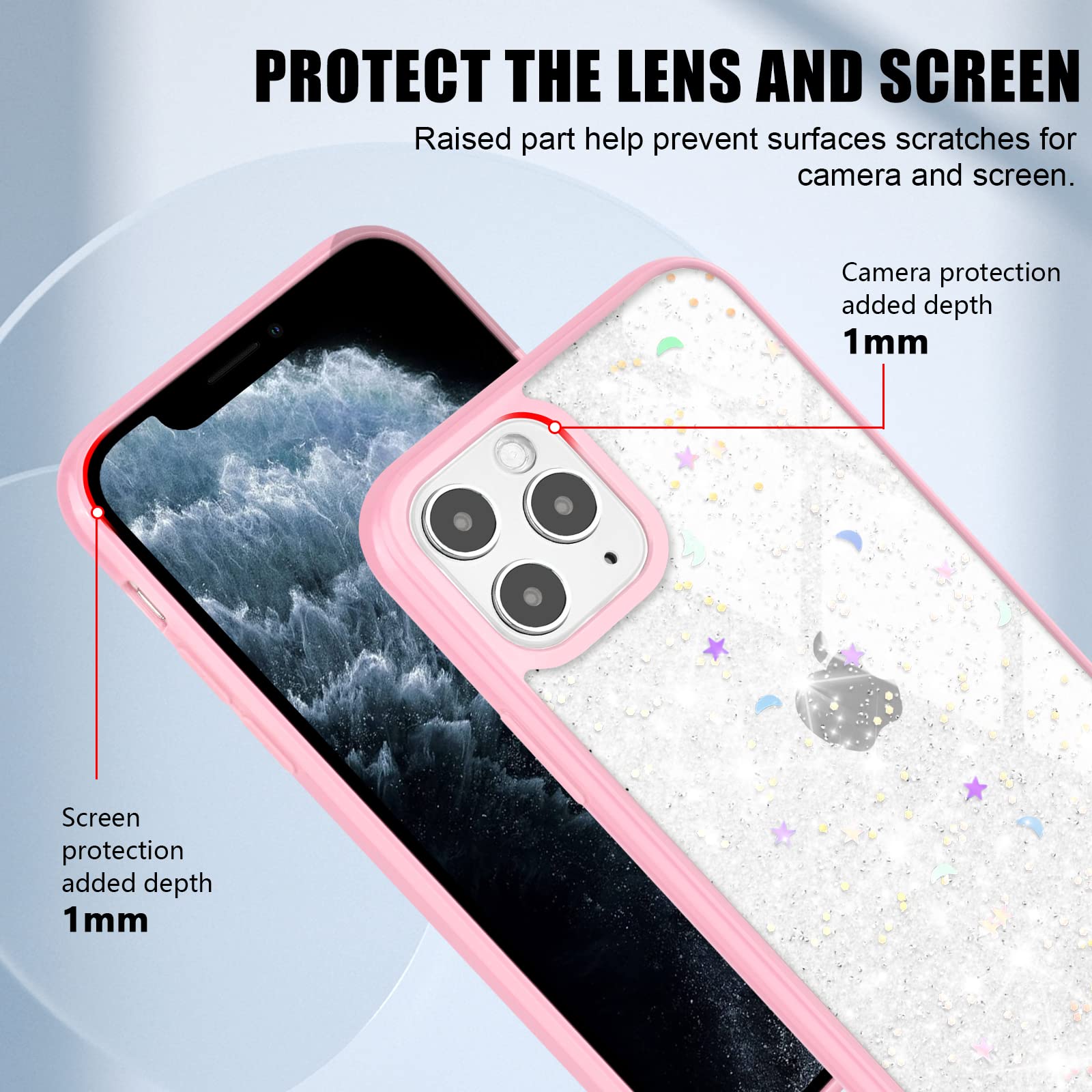 Newseego Cover Glitterata Per IPhone 11 - Custodia Trasparente Con Stelle, TPU Morbido E Antigraffio, Colore Rosa - 4