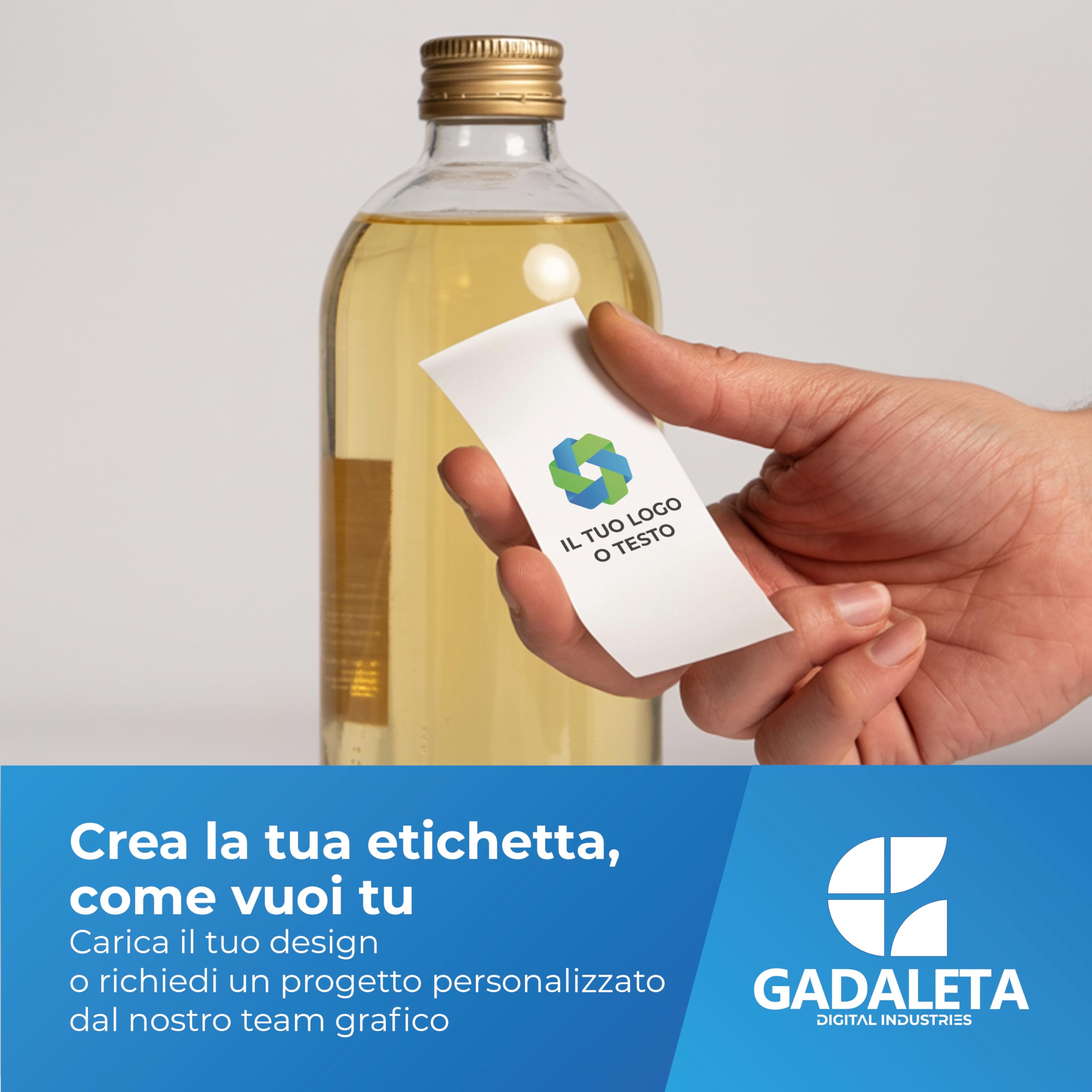 Gadaleta Digital Industries -100 Etichette Adesive Personalizzate -Sticker Personalizzati con Logo - Etichette Scuola, Ufficio, Packaging - 4 Forme: Tondo, Rettangolare, Ovale, Quadrato