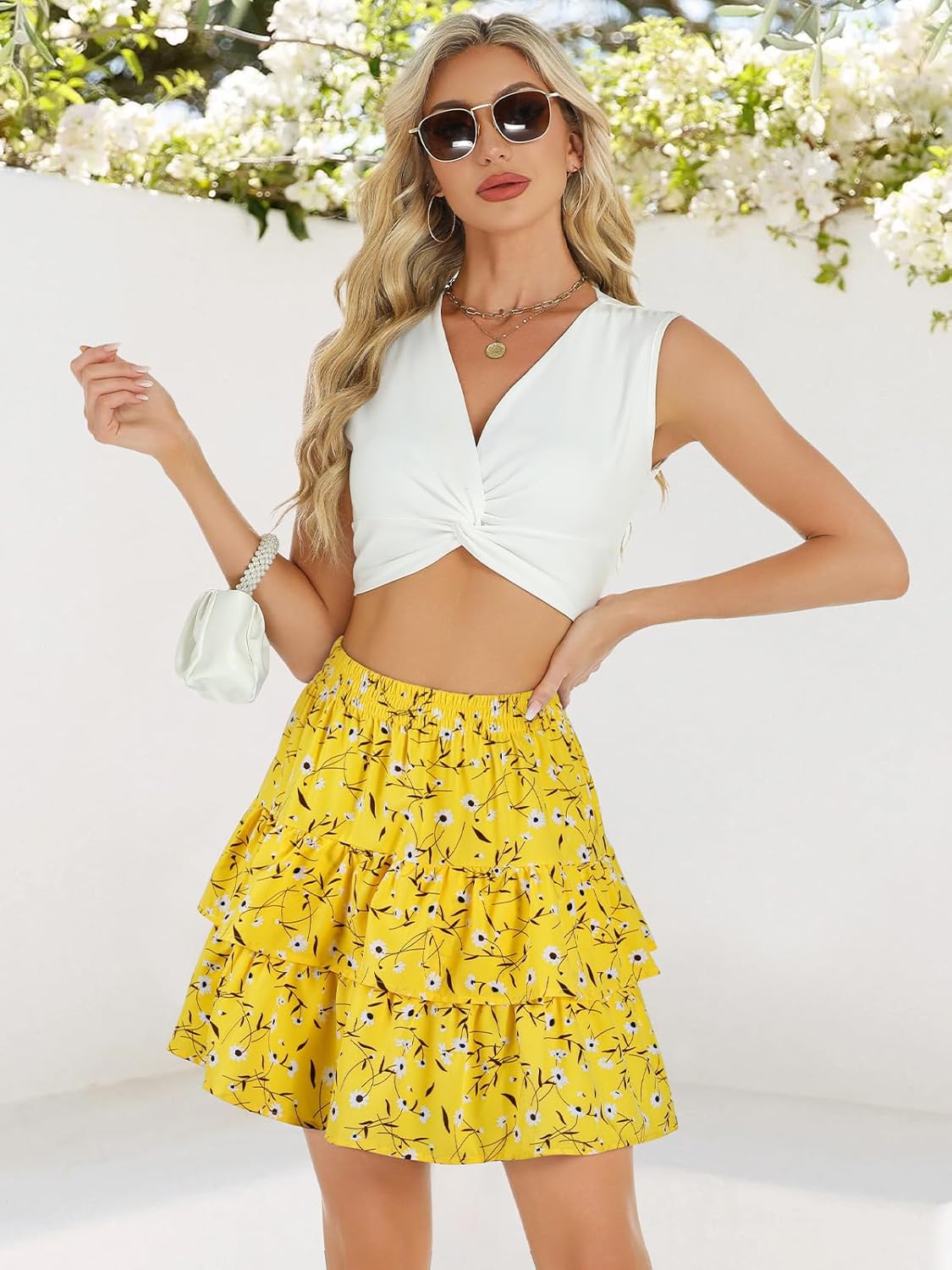 Berydress Ruffle Mini Skirts for Women 2025 High Waist Flowy Summer Vacation Casual Beach Boho Tiered Short Skirt - Image 3