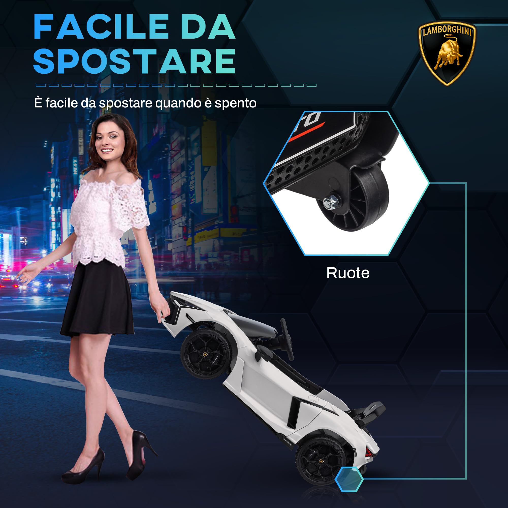 AIYAPLAY Macchina Elettrica per Bambini 12V Lamborghini Revuelto, Bianco | 3-5Anni, 3-5km/h, Auto Elettrica per Bambini, Porte a Farfalla, 2 Motori, Sospensioni, Telecomando, Musica, Rotelle, Fari