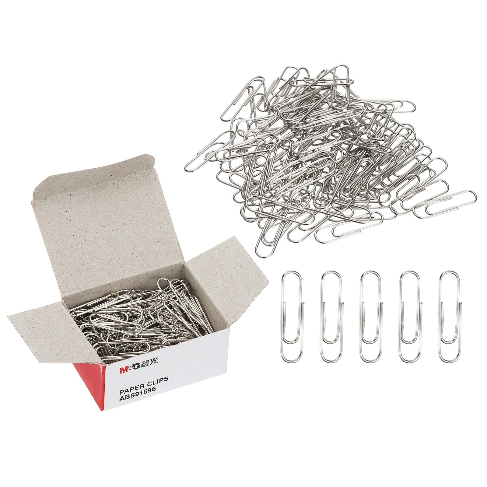 M&G 600pcs Paper Clip, 28mm Small Paper Clip Medium Metal Clips Rust-Proof Strong Durable Bulk for Paper Office, 6 Pack Carton, Silver Tone