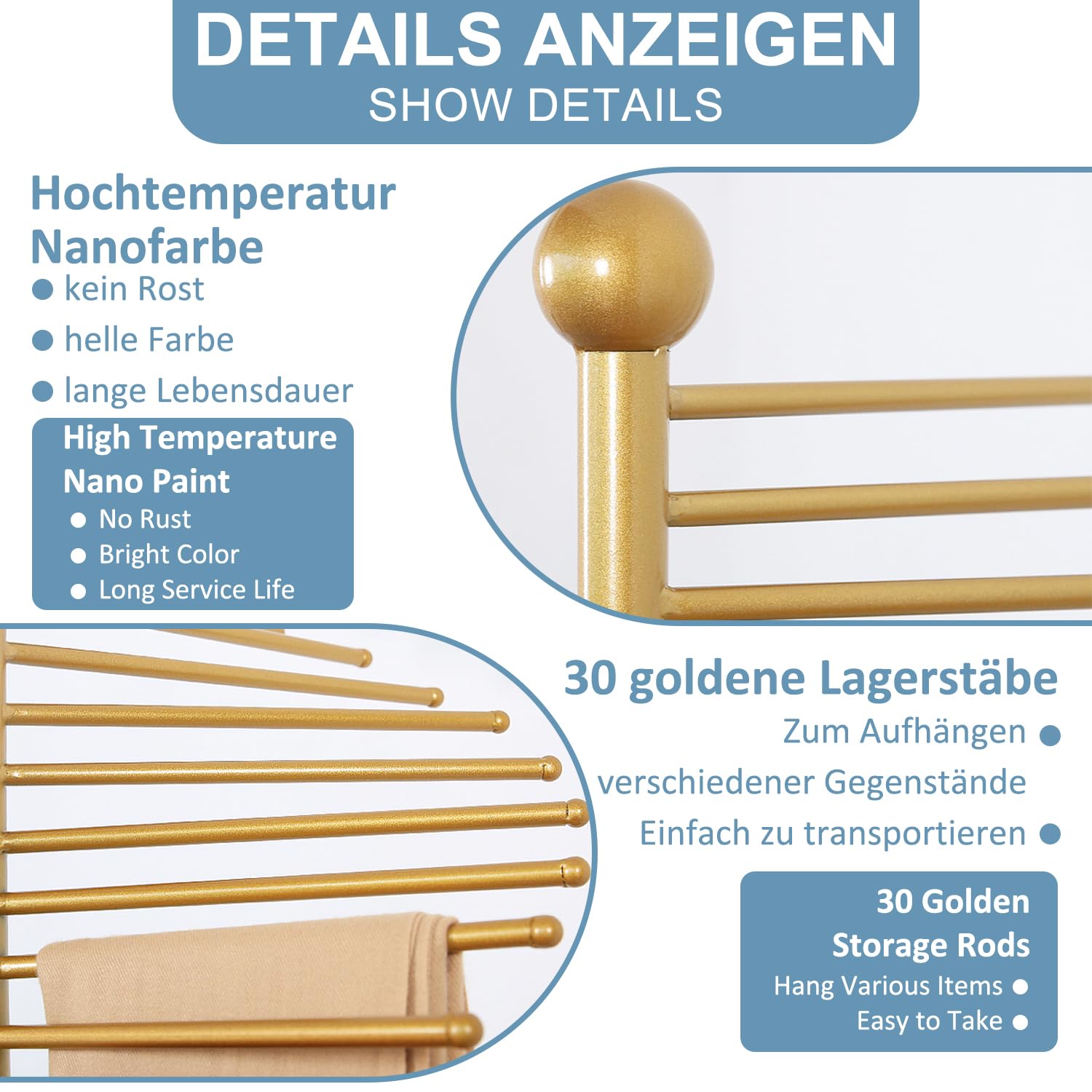 Portasciarpe, supporto per sciarpe in piedi, espositore commerciale, organizer a spirale in metallo con 30 stantuffi per vestiti, per sciarpe, cravatte, cinture, pantaloni, 170 cm x 42 cm