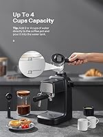 Vista 3 de Reemix Máquina de café expreso de 3.5 bares, 800 W de tamaño compacto con varita de vapor, 4 tazas de capuchino y café con leche para el hogar