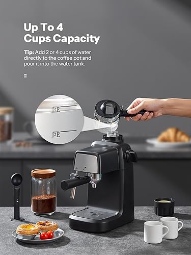 Miniatura 3 de Reemix Máquina de café expreso de 3.5 bares, 800 W de tamaño compacto con varita de vapor, 4 tazas de capuchino y café con leche para el hogar y la