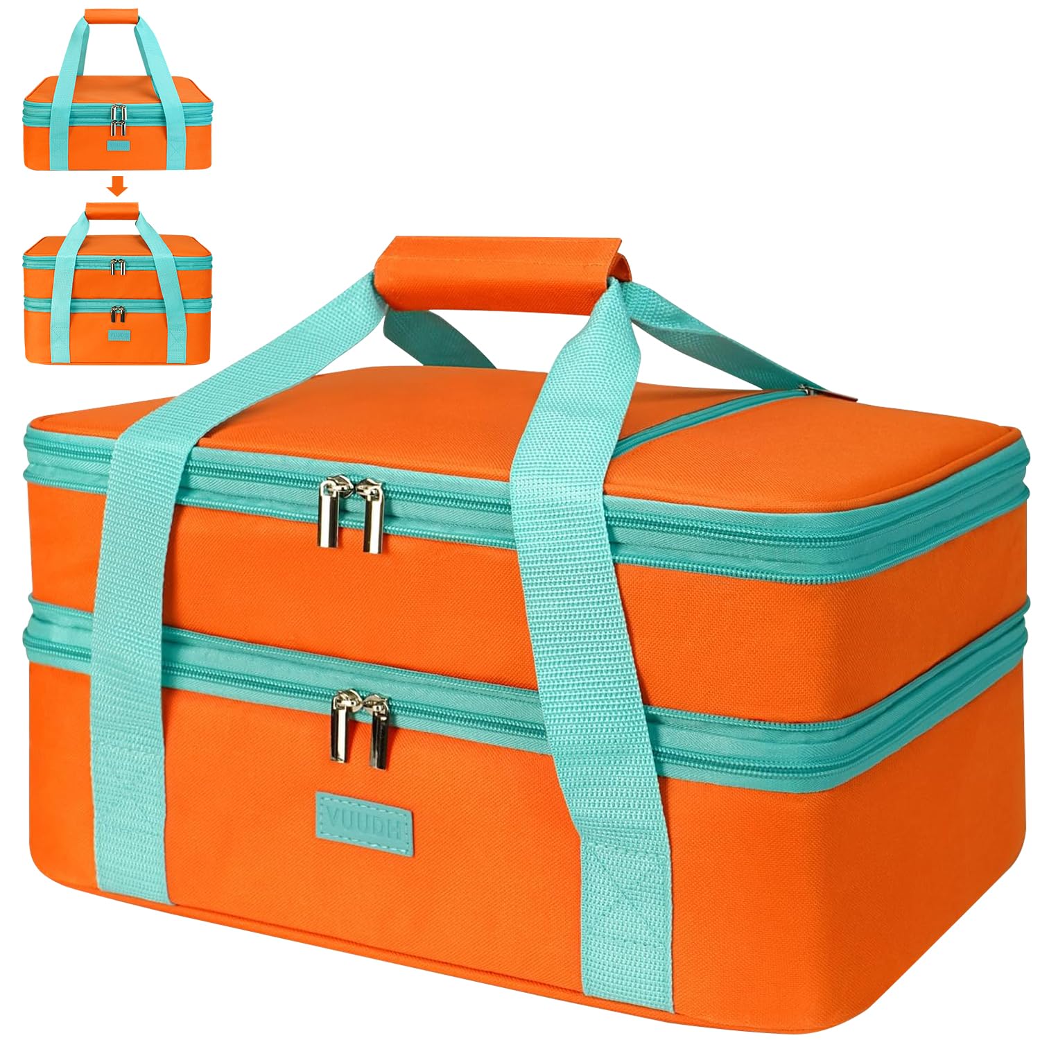 Bolsa de Transporte expandible para Cacerola, Bolsa de Alimentos de Dos Pisos, Portador Aislado para Alimentos fríos o Calientes, Bolsa para lasaña para picnics, Playas, Viajes o Regalos