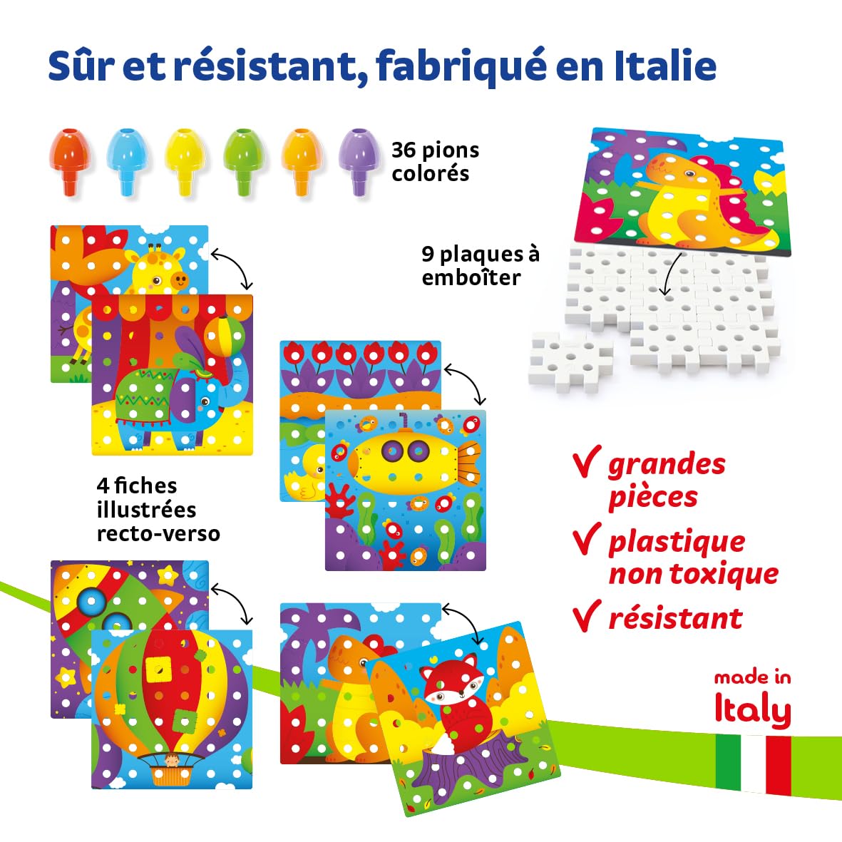 Quercetti Jumbo Peggy 45 pcs Jeux de Construction Mosaique Enfant 2 Ans + Motricité Fine Made in Italy