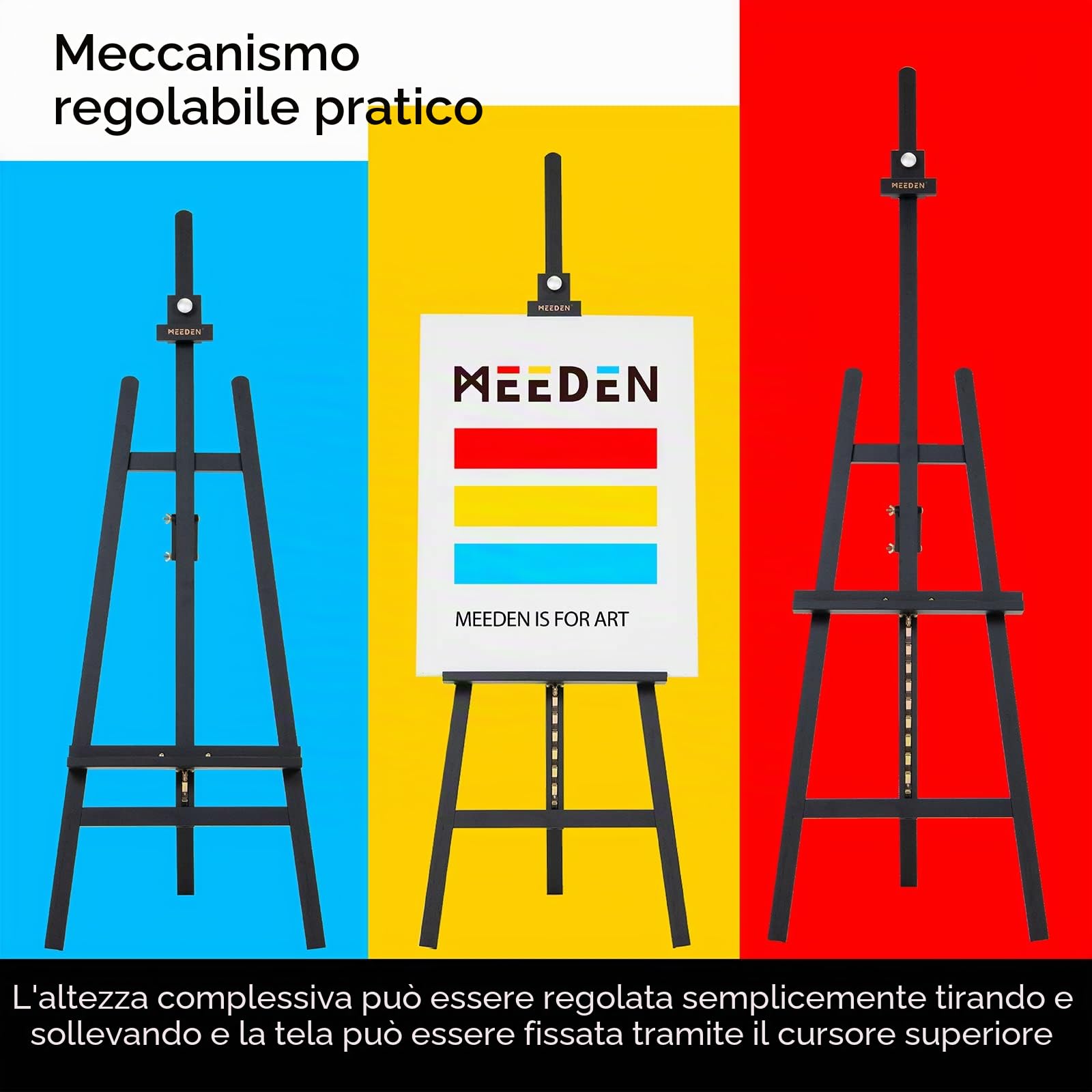 MEEDEN Cavalletto per Pittura Legno, Grande Regolabile Cavalletto per Dipingere 145-193 cm, Design a Forma di A Cavalletto per Pittura Sostiene Tele fino a 109cm, Nero