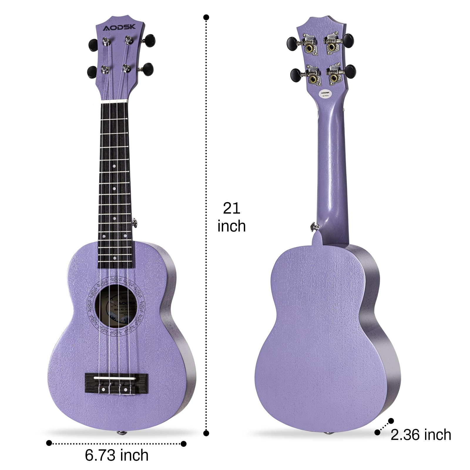 AODSK Ukelele para principiantes, kit de iniciación con correa de bolsa de concierto gratis, cuatro cuerdas, ukelele soprano acústico profesional de madera hawaiano para niños, estudiantes, kit de