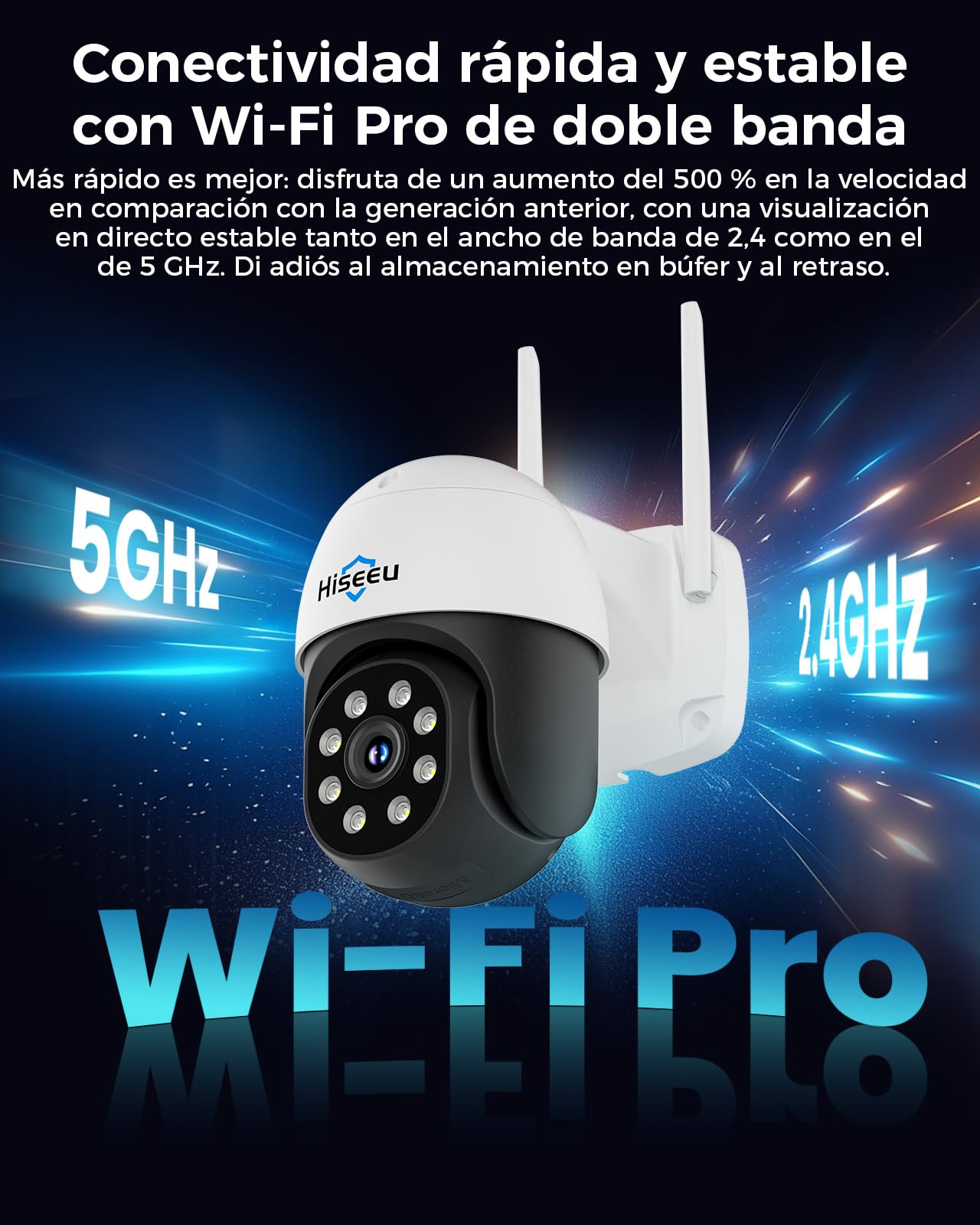 Hiseeu 4K 8MP Cámara de Seguridad Exterior, PTZ WiFi Seguimiento Automático, Visión Nocturna a Color, Zoom Digital, Vigilancia 360°
