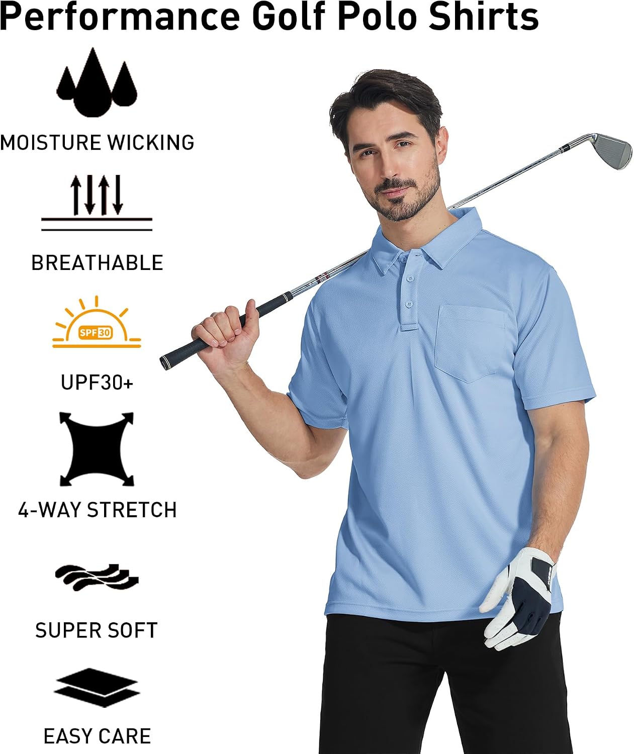 Men's Performance Polo Shirts, Moisture Wicking Lightweight Athletic Golf Shirt for Summer with Pocket