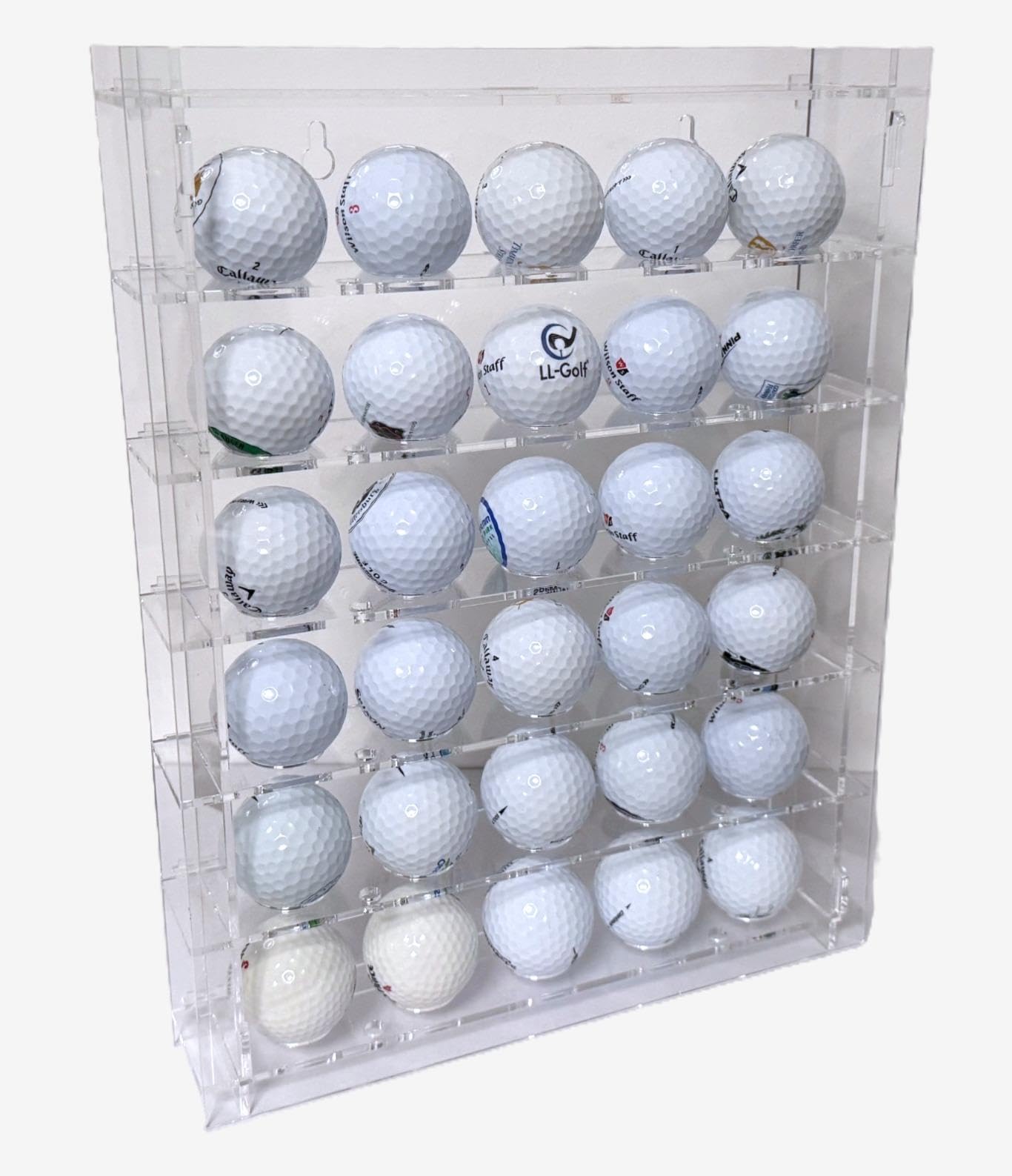 Acryl Regal Vitrine für 30 Golfbälle | Golf Ball Setzkasten zum Aufstellen oder Aufhängen an der Wand / Schaukasten Display Case Showcase Geschenk Golfgeschenk