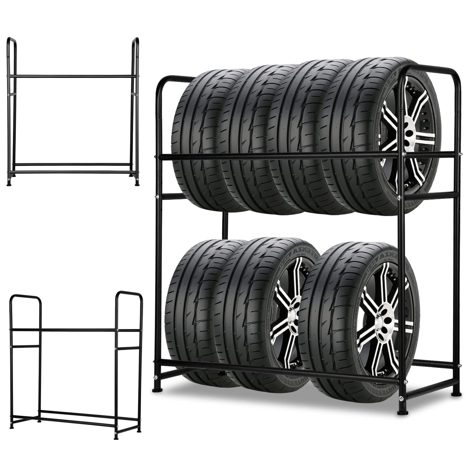 Eulenke 1 scaffale per Pneumatic,117 x 46 x 107 cm,scaffale per 8 Pneumatici, Supporto per Pneumatici 2 Strati Regolabile in Altezza, stoccaggio capacità di carico 180 kg,con Copertura Protettiva | Altezza regolabile su due livelli,con copertura protettiv