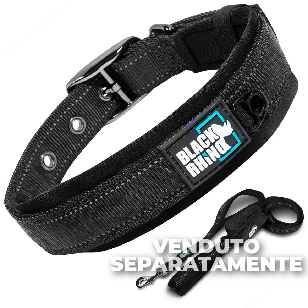 Black Rhino il comfort collare ultra molle del neoprene imbottito collare di cane per tutte le razze heavy duty regolabile riflettente resistente agli agenti atmosferici (large, nero)