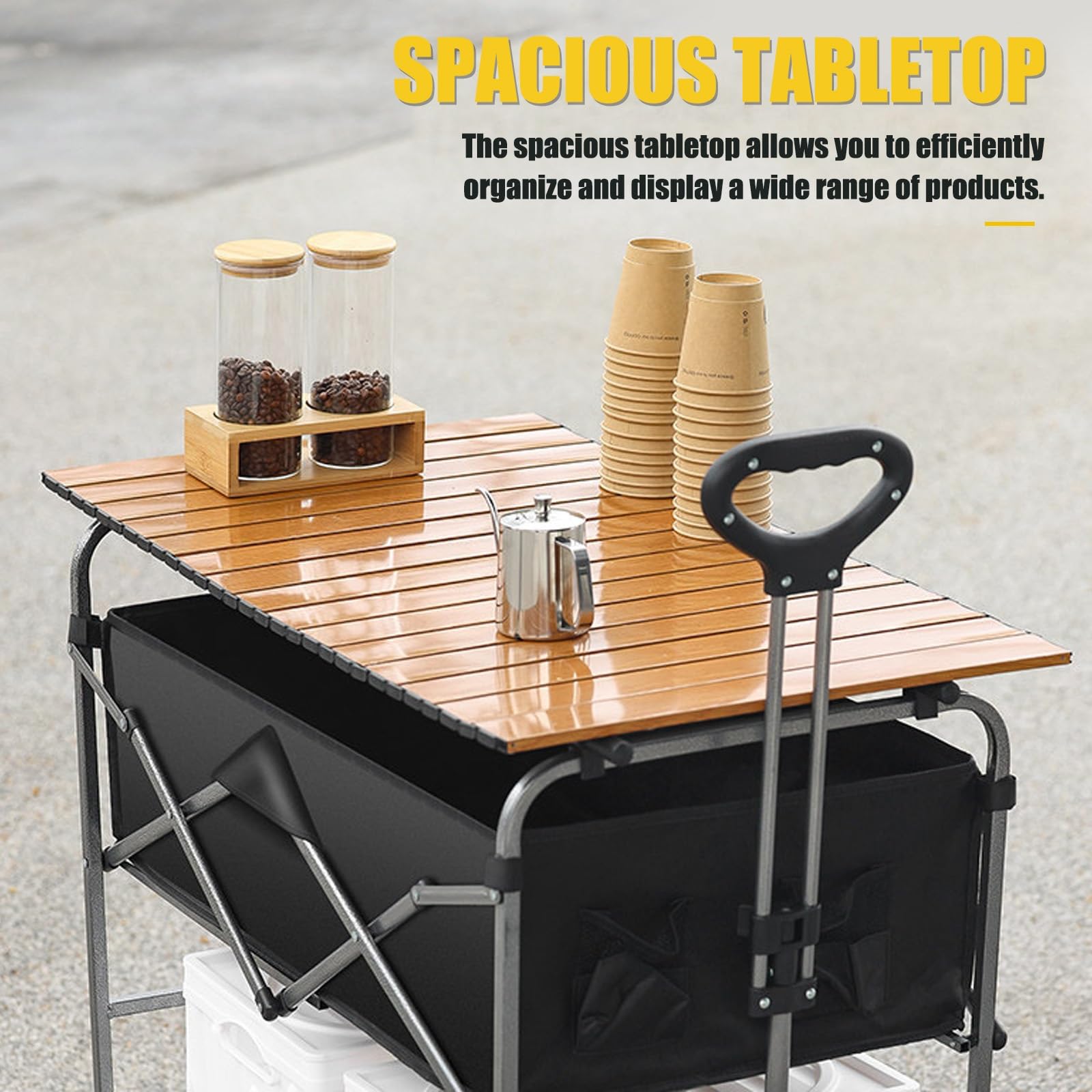 HARELA Carro de Venta Ambulante, Genérico Puesto De Mercado con Toldo, Carrito De Comida Móvil para Puestos Callejeros, Ferias De Artesanía(Black B)