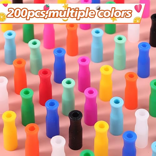 Miniatura 9 de 100 puntas de paja de silicona Tticai multicolor, cubiertas reutilizables de silicona para pajitas de silicona, puntas de paja de metal para pajitas
