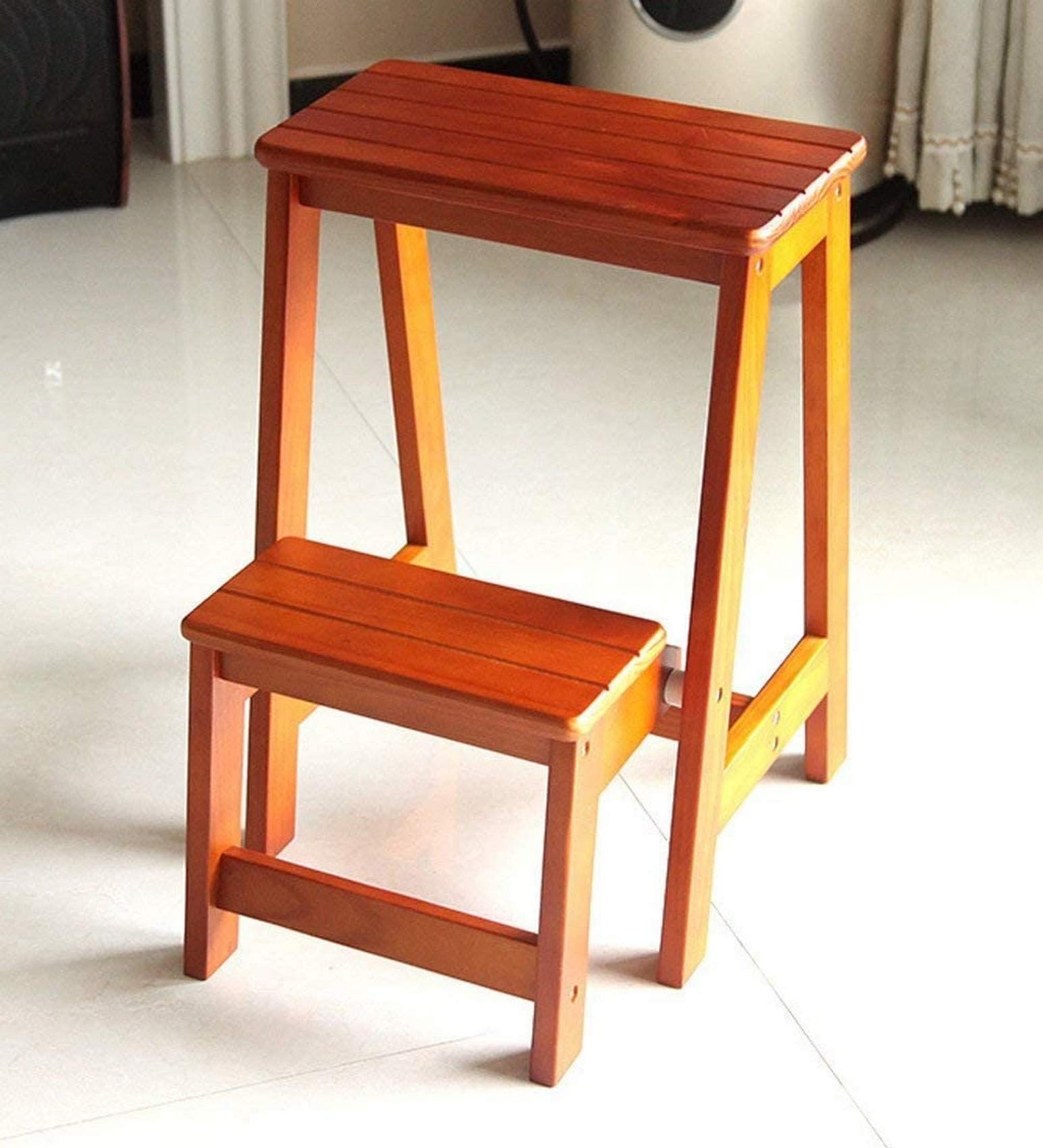 Taburete plegable de madera y escalera doméstica multifunción de dos peldaños