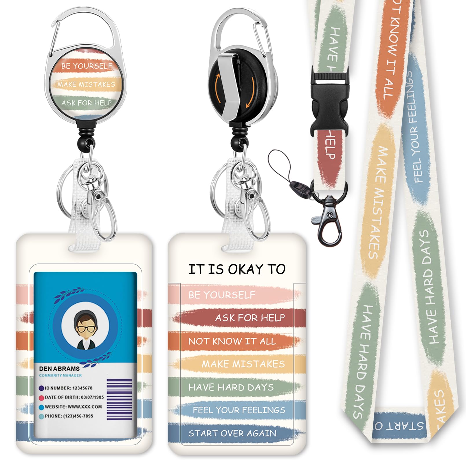 Giancomics Inspirational Quote Lanyards for Id Badges, Cute ID Badge Holder with Lanyard Badge Reel Retractable, Teacher Lanyard with ID Holder Keychain Clip Name Tag ID Card Holder for Women Gift