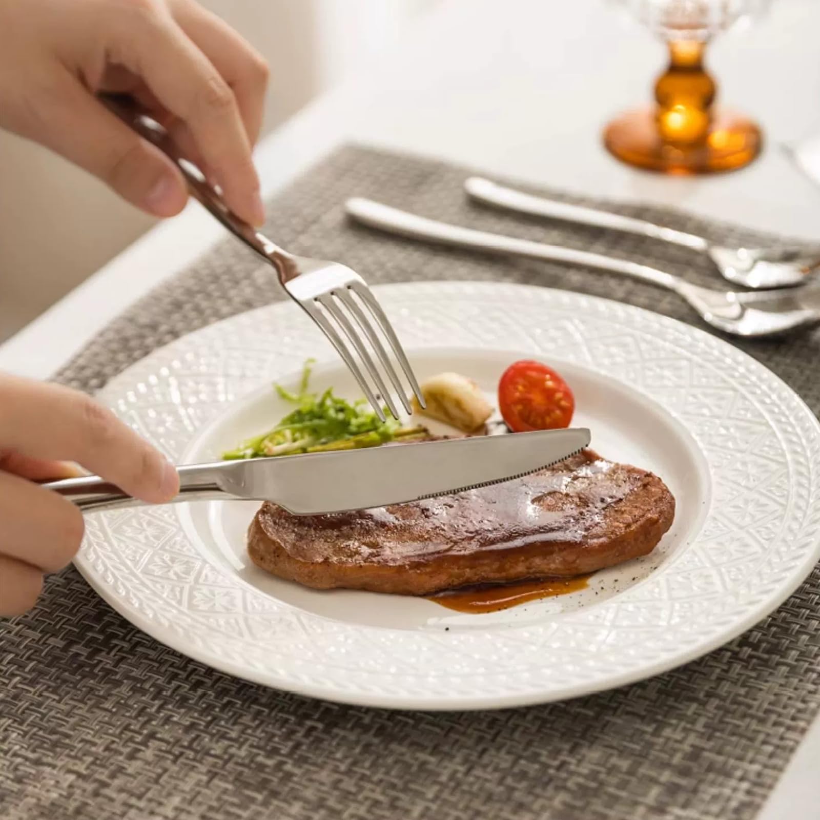 Juego de 24 cubiertos de acero inoxidable, tenedores y cuchillos, juego de cubiertos plateados, juego de cubiertos a granel para cocina, restaurante, hogar (8.1 x 1 pulgada, 8 x 0.8 pulgadas)