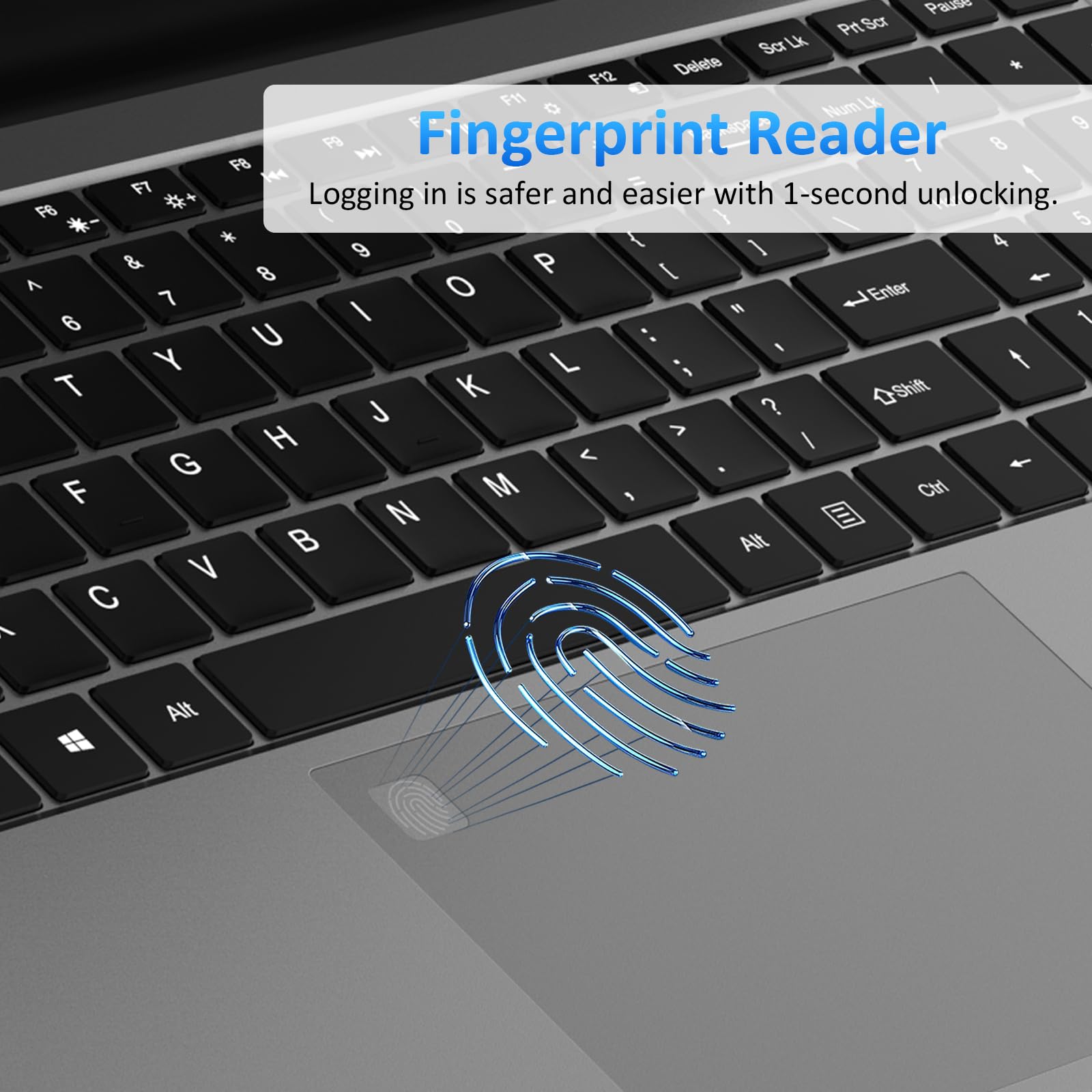 15.6" Laptop Computer Notebook, 16GB RAM, 1TB NVMe SSD, 4-Core N95 Processor, FHD Display, Backlit Keyboard, Fingerprint, Webcam, Bluetooth, WiFi, Win 11 Pro, 10TB Upgradeable; T152A, Silver