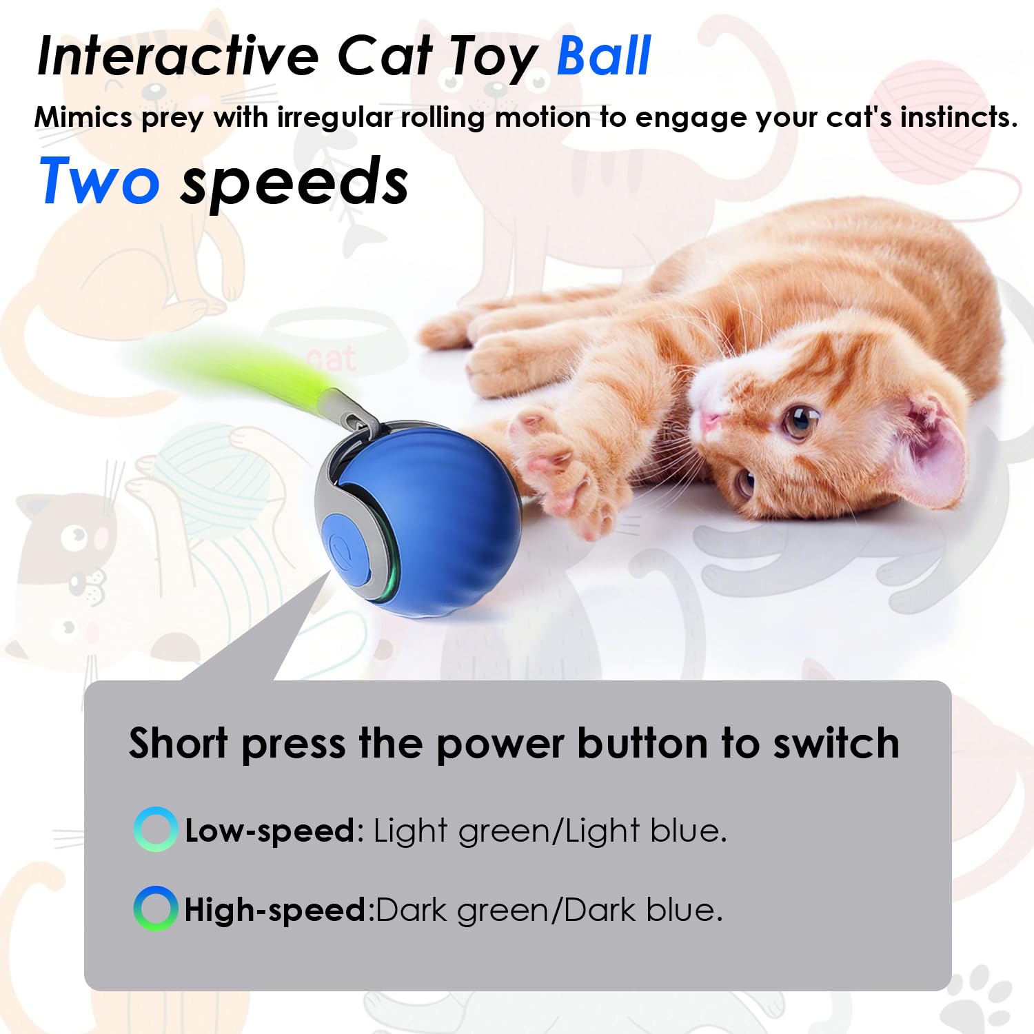 Pelota de juguete interactiva para gatos, juguetes para gatos de interior con cola de plumas para persecución de dos modos, juguete interactivo recargable 2025, bola rodante interactiva