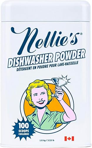 Nellie's Polvo para lavavajillas, resistente a los residuos de alimentos, ingredientes a base de plantas, limpieza impecable, solución de lavado de