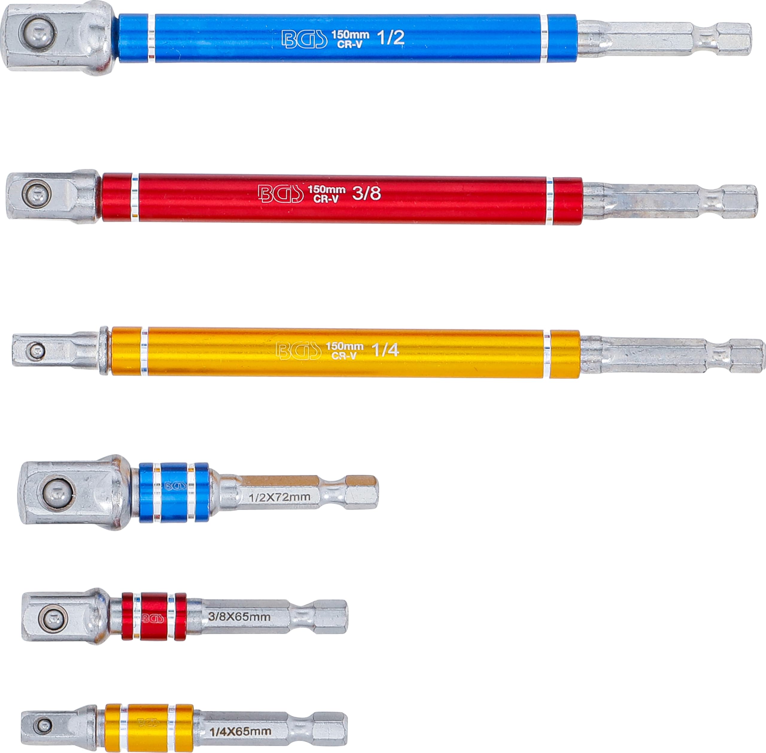 BGS 74424 Serie di adattatori per trapano 6 pezzi 6,3 mm 10 mm 12,5 mm 75-150 mm