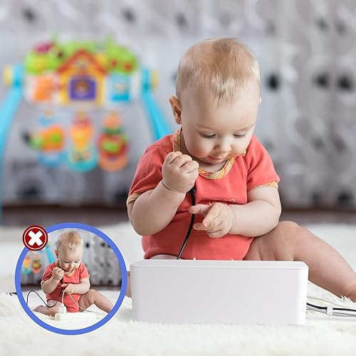 Miniatura 6 de Caja organizadora de cables, juego de tres, cubierta de alimentación, protector de sobretensiones para escritorio (blanco)