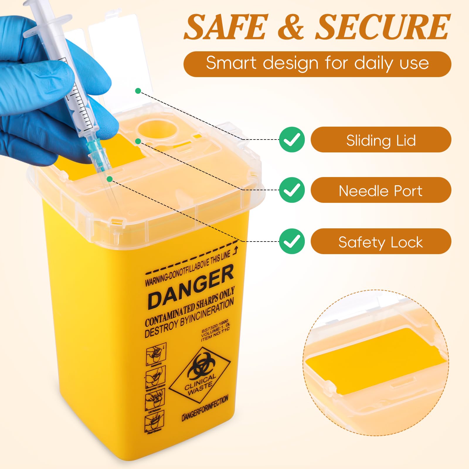 Contenitore di raccolta ago 1 litro 1000 ml scarico sicuro aghi siringhe smaltimento Biohazard medico