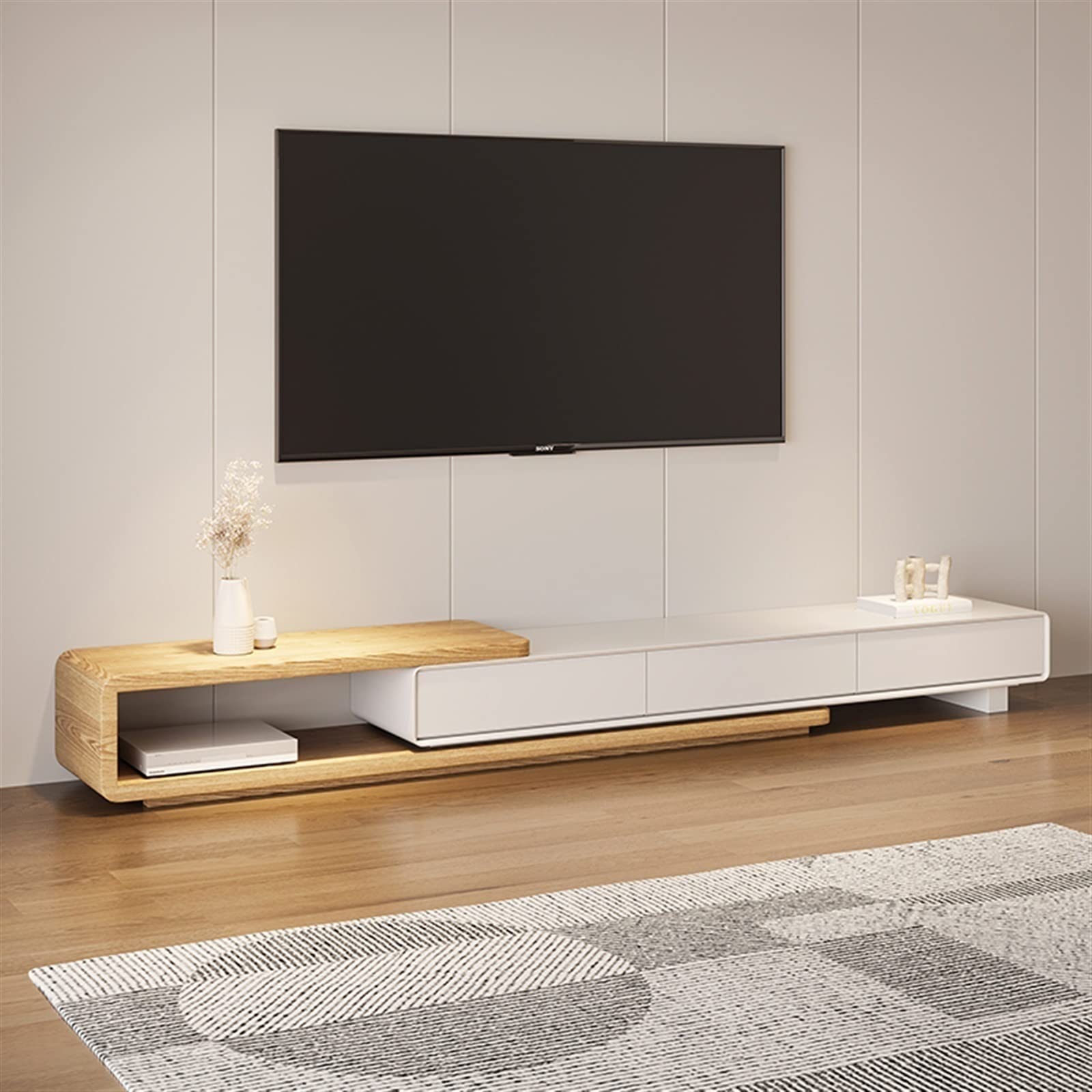 TEESONG Stojak na telewizor do salonu nowoczesny minimalistyczny stojak na telewizor salon 150-218 cm rozszerzalna konsola multimedialna może pomieścić do 228 cm