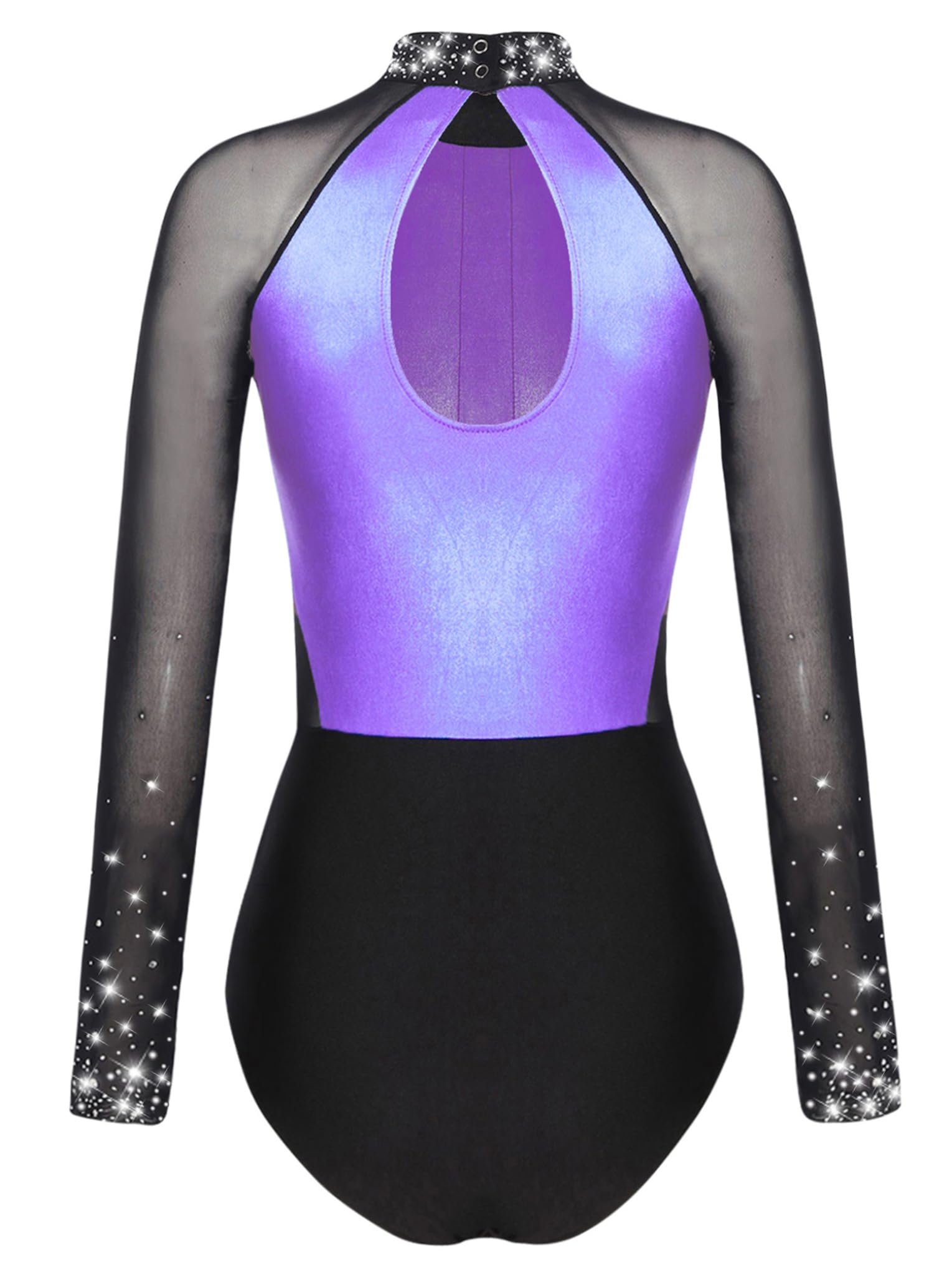 Damen Turnanzug Langarm Gymnastikanzug Strass Glitzer Ballettanzug Stehkragen Ballett Trikot Tanzbody + Tanz Shorts Turn Outfit